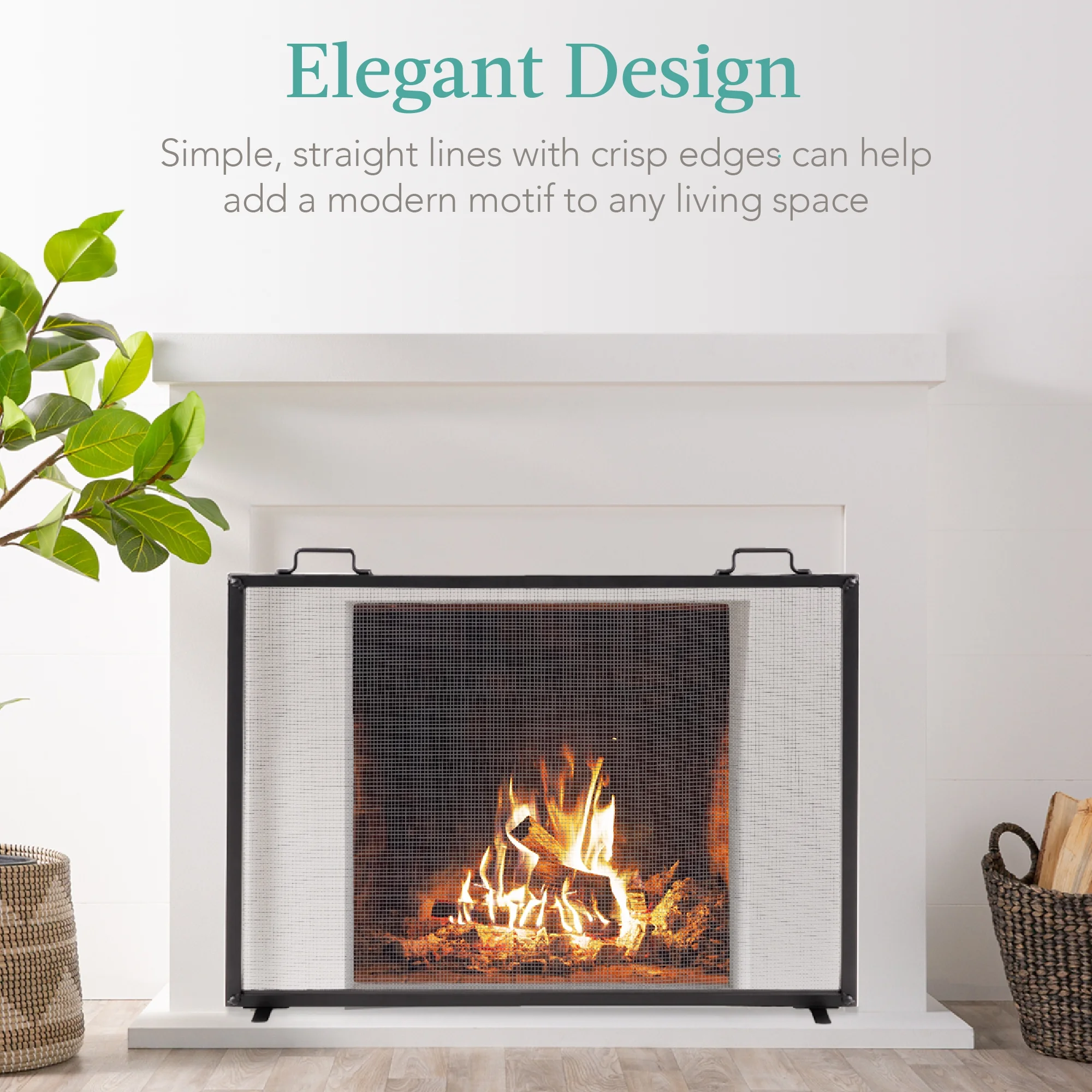 Best Choice Products 38x27in Single Panel Fireplace Screen Handcrafted Steel Mesh Spark Guard w/ Handles - Black