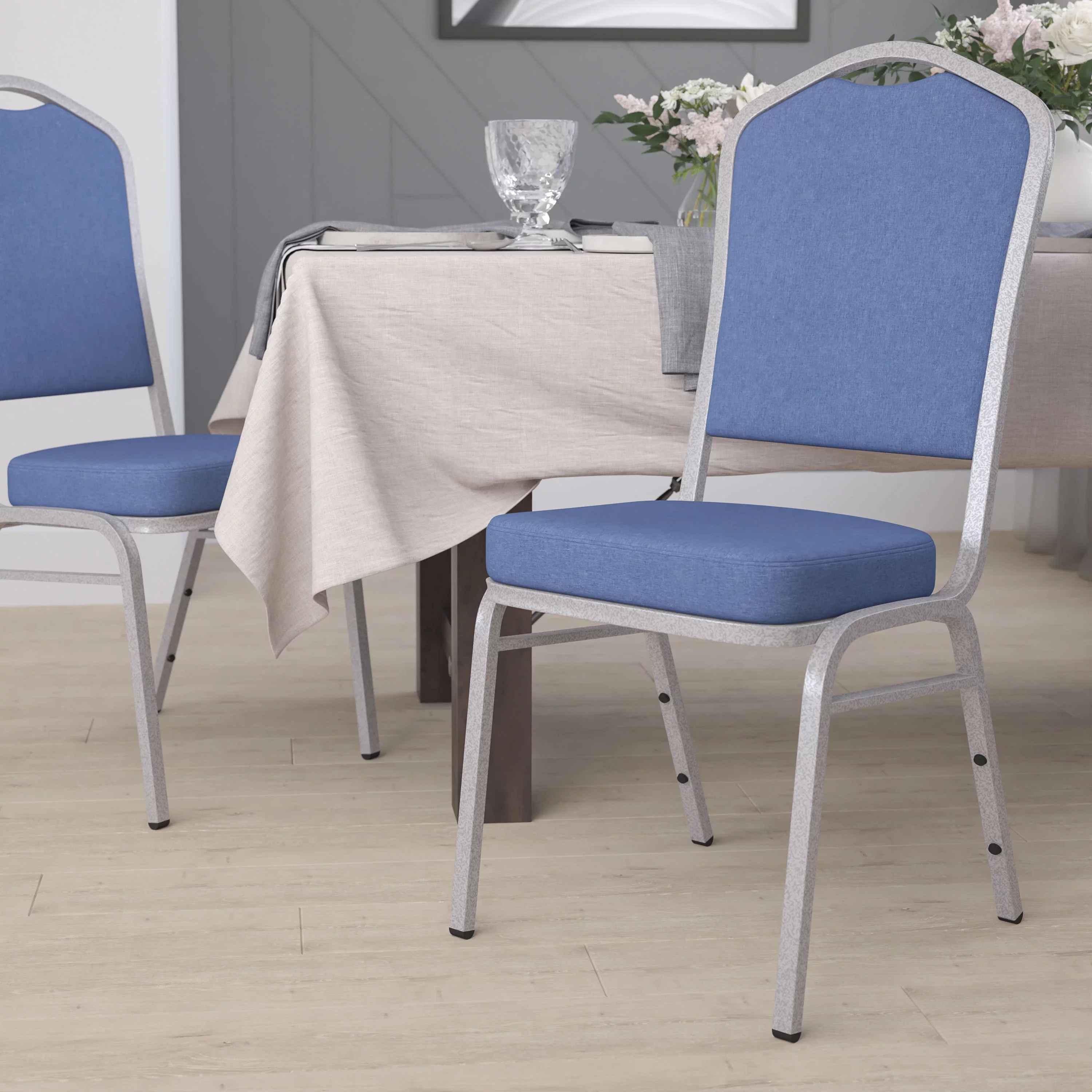 Flash Furniture HERCULES Series Crown Back Stacking Banquet Chair in Blue Fabric - Silver Frame