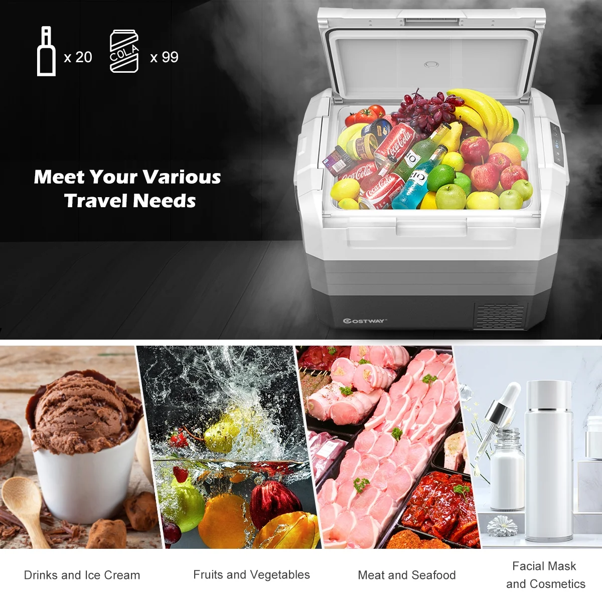 Costway 70 Quart Portable Electric Car Cooler Refrigerator Compressor Freezer Camping