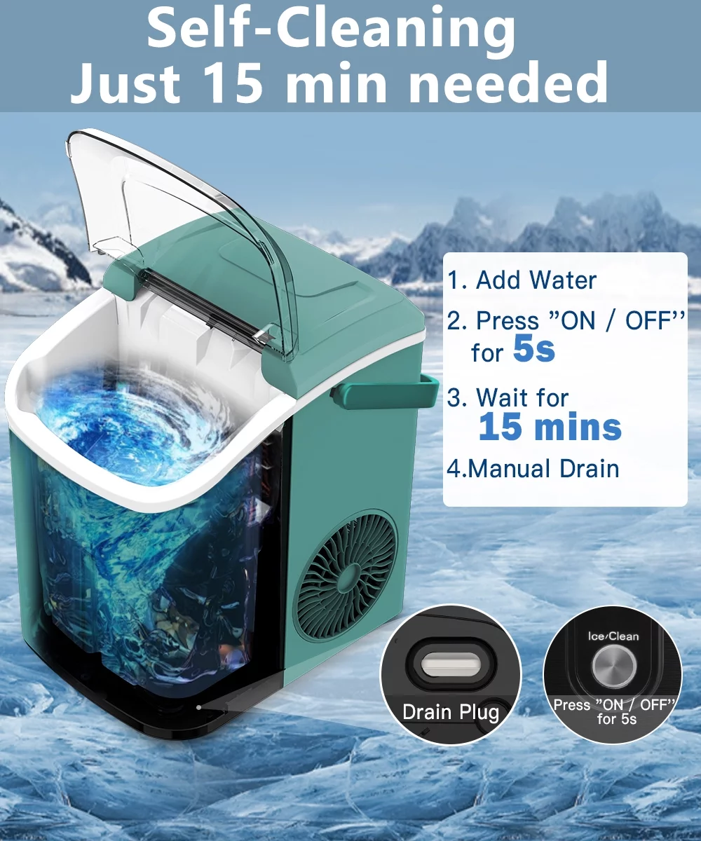Besttey 33lbs Countertop Nugget Ice Maker, Potable with Scoop,?Soft Nugget Ice Ready in 10mins, Green