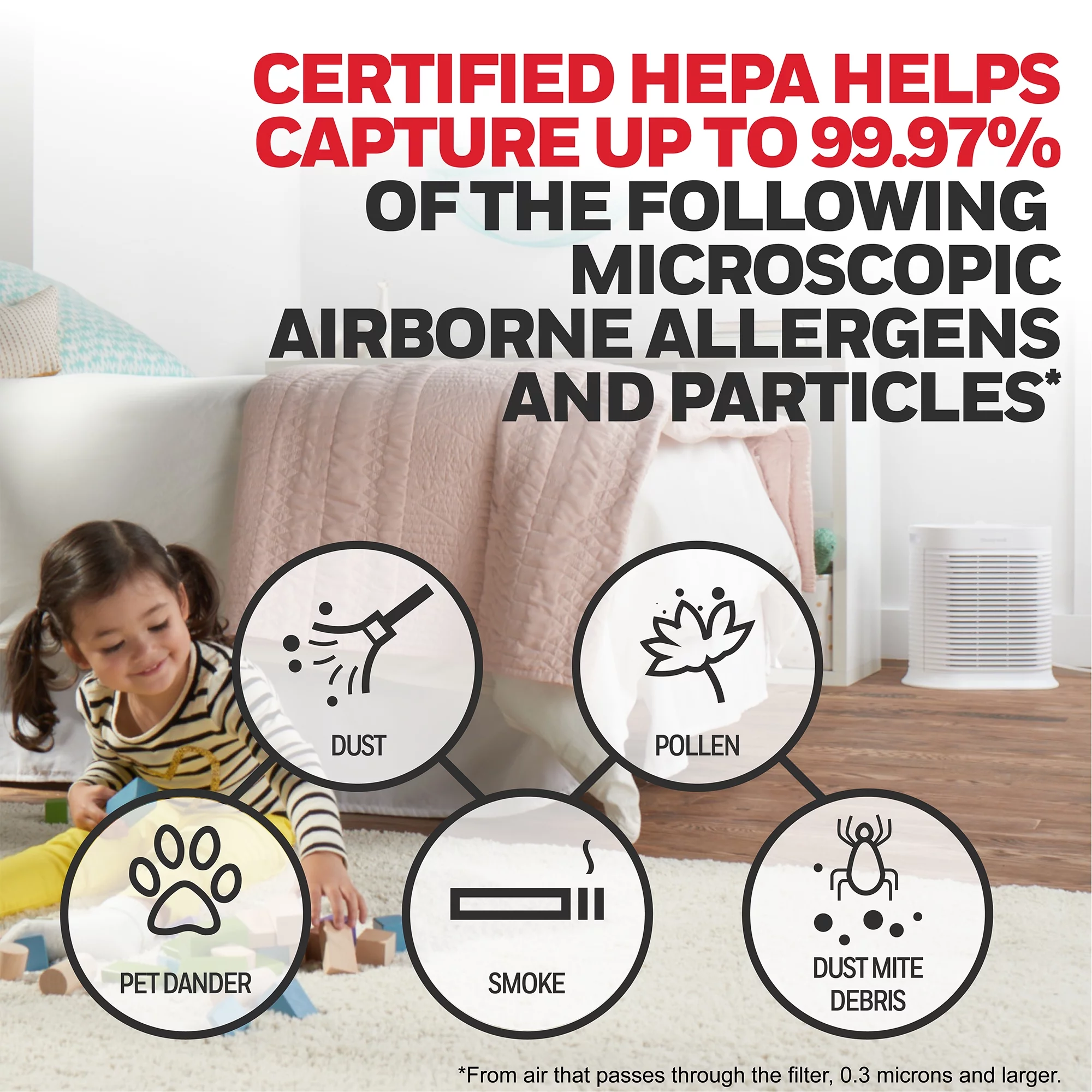 Honeywell Air Purifier, HPA104, 155 sq ft, HEPA Filter, Allergen, Smoke, Pollen, Dust Reducer