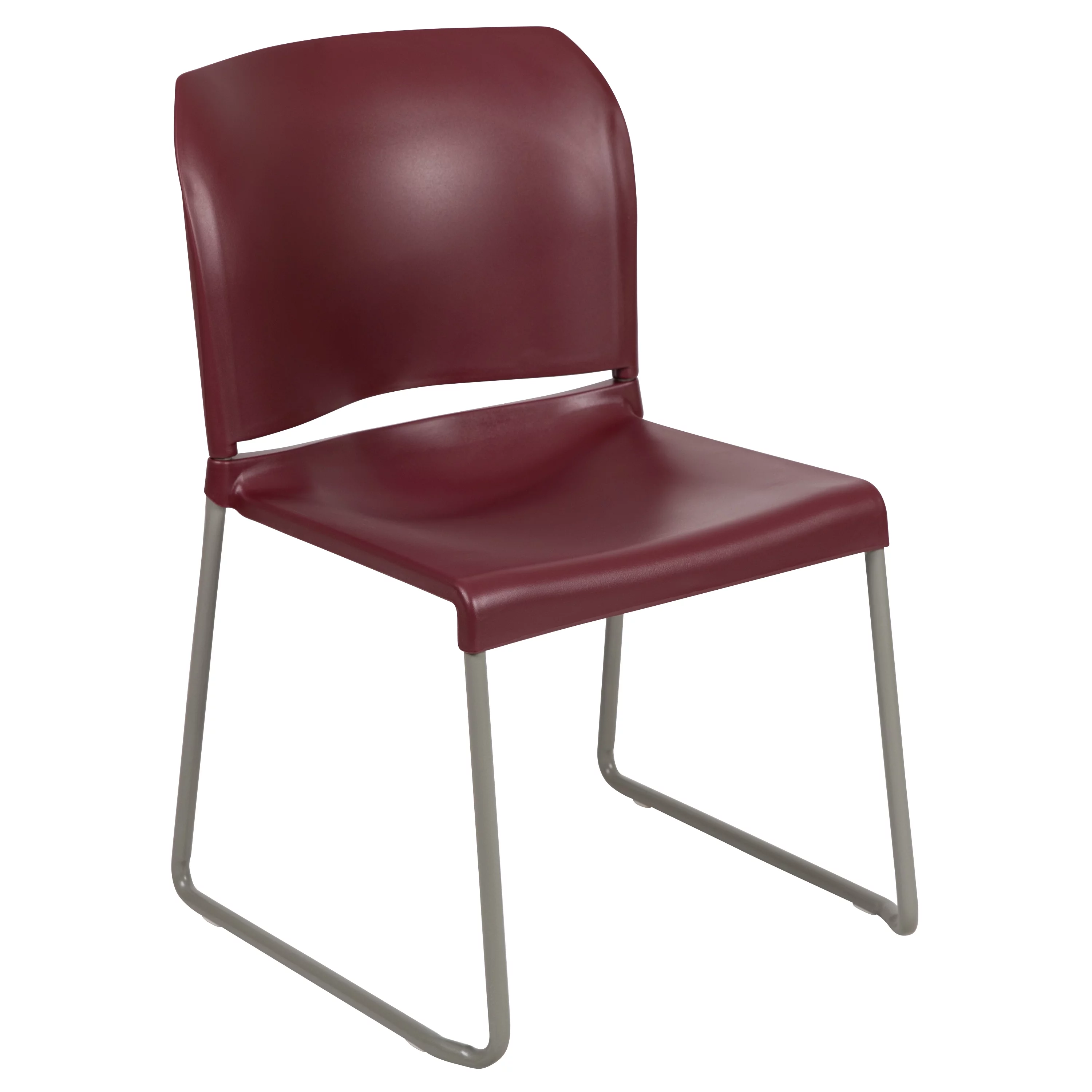 Flash Furniture HERCULES Series 880 lb. Capacity Burgundy Full Back Contoured Stack Chair with Gray Powder Coated Sled Base