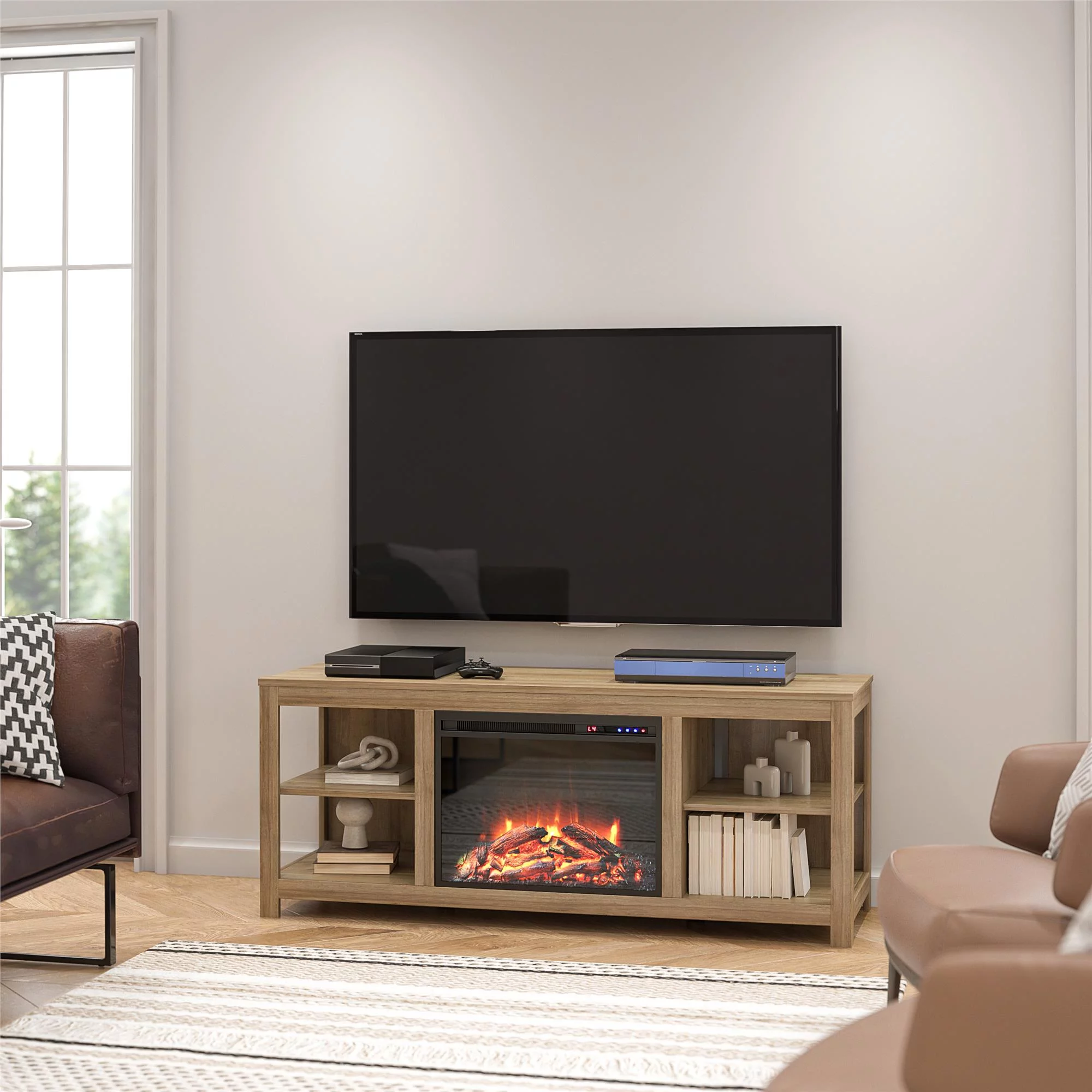Ameriwood Home Woodbriar Electric Fireplace TV Console for TVs up to 74