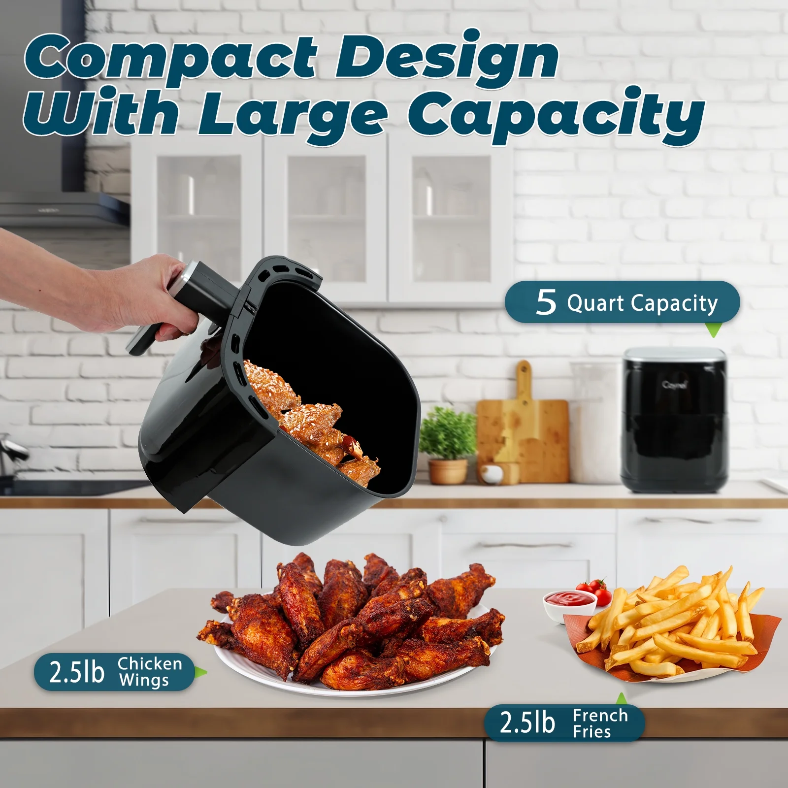 Caynel 5 Quart Digital LED Touch Screen Air Fryer New, 1400w Countertop Oven, Black