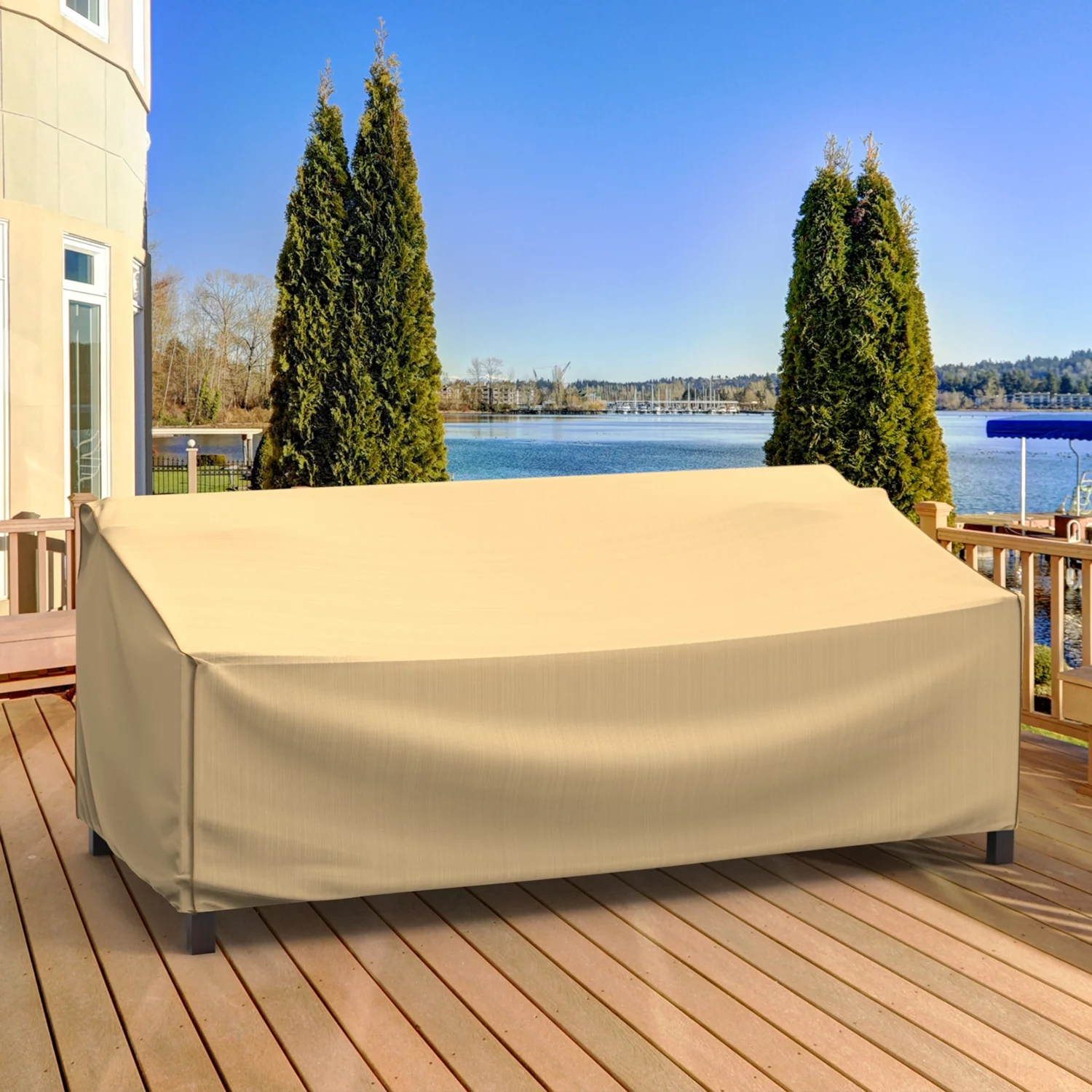 Budge 88'Wx36'L Tan Patio Sofa Cover, StormBlock? Savanna