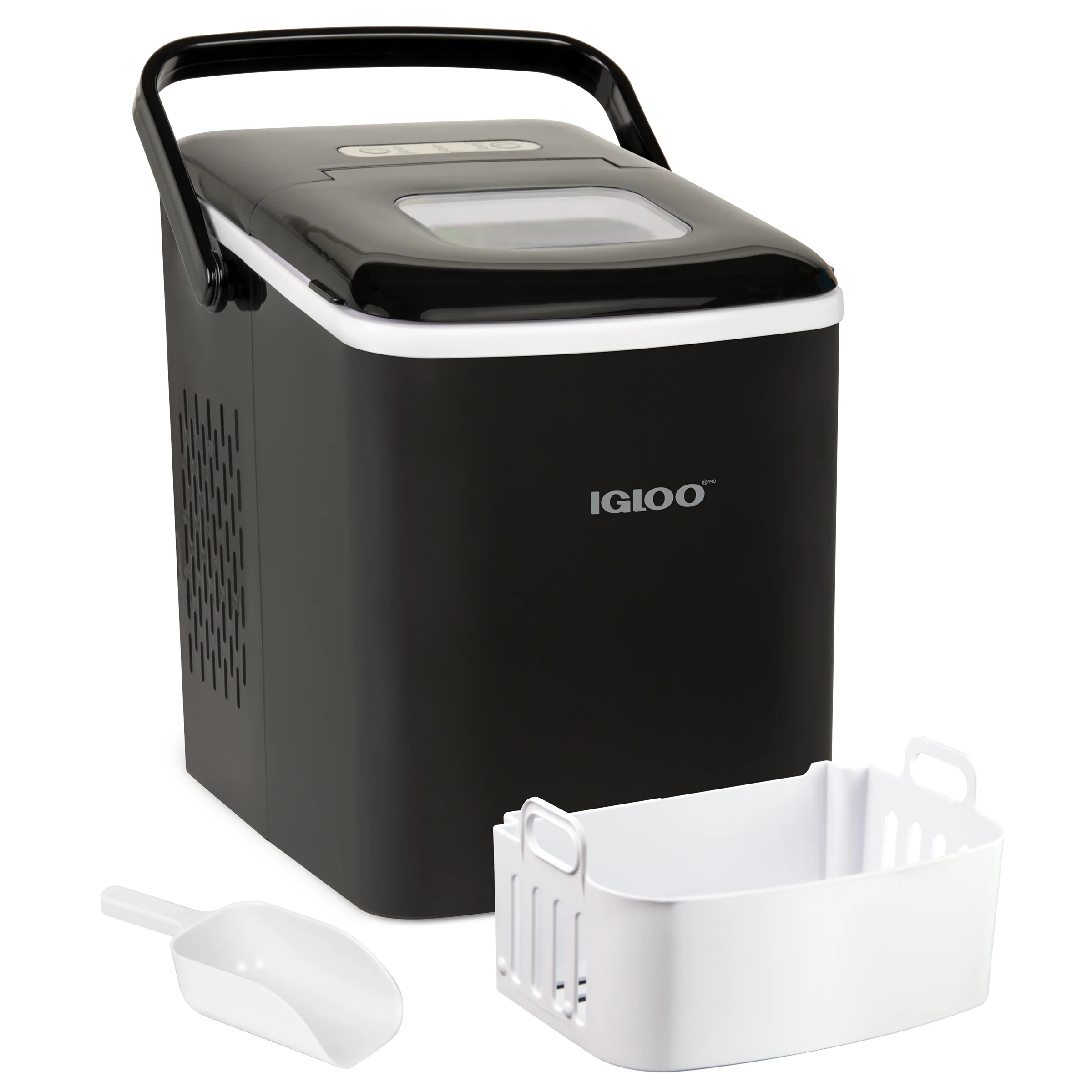 Igloo Handled Automatic Ice Machine Self Cleaning Countertop Ice Maker with Scoop, Black