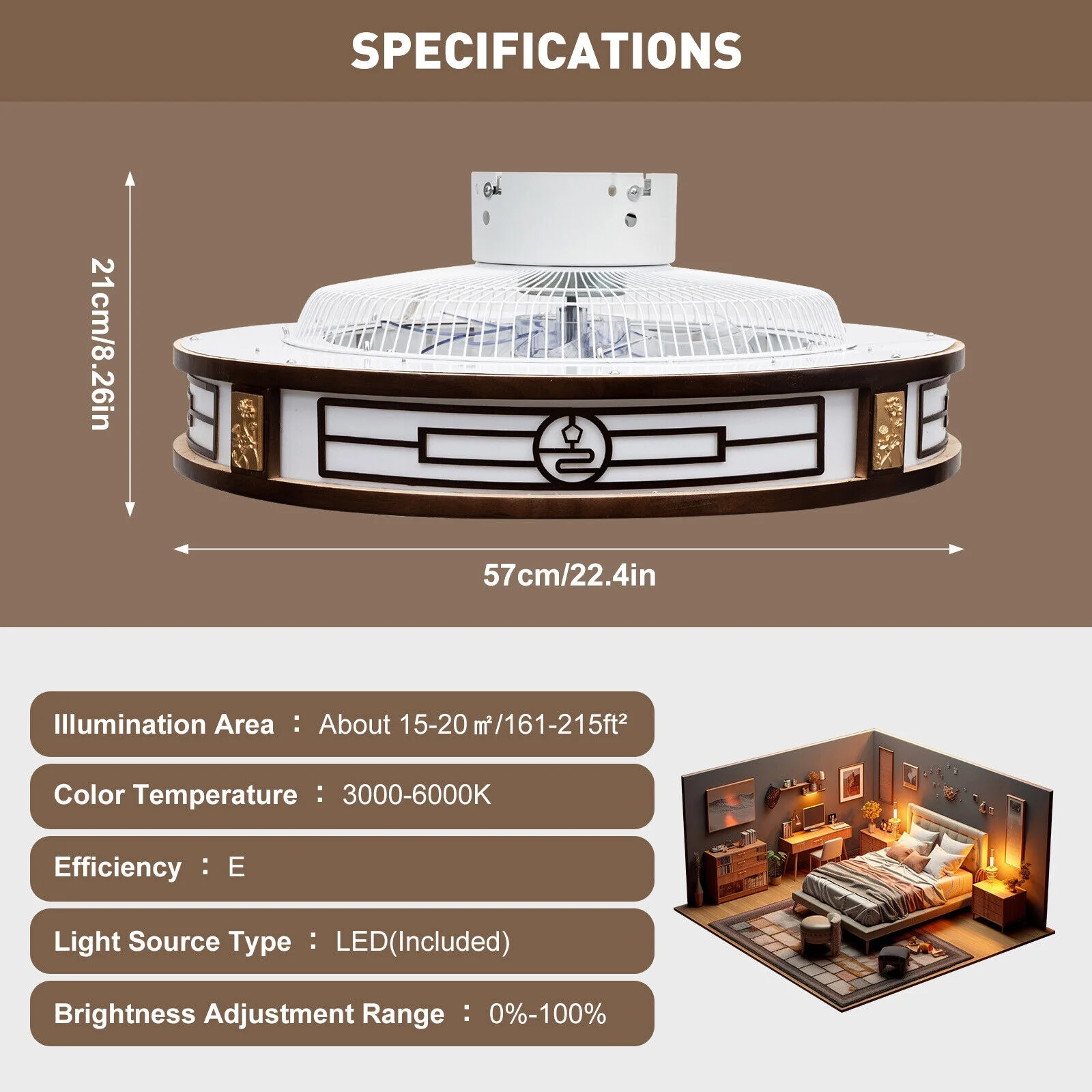 64w LED Ceiling Fan With Light Dimmable Chandelier Lamp 3 Speeds Fan Remote