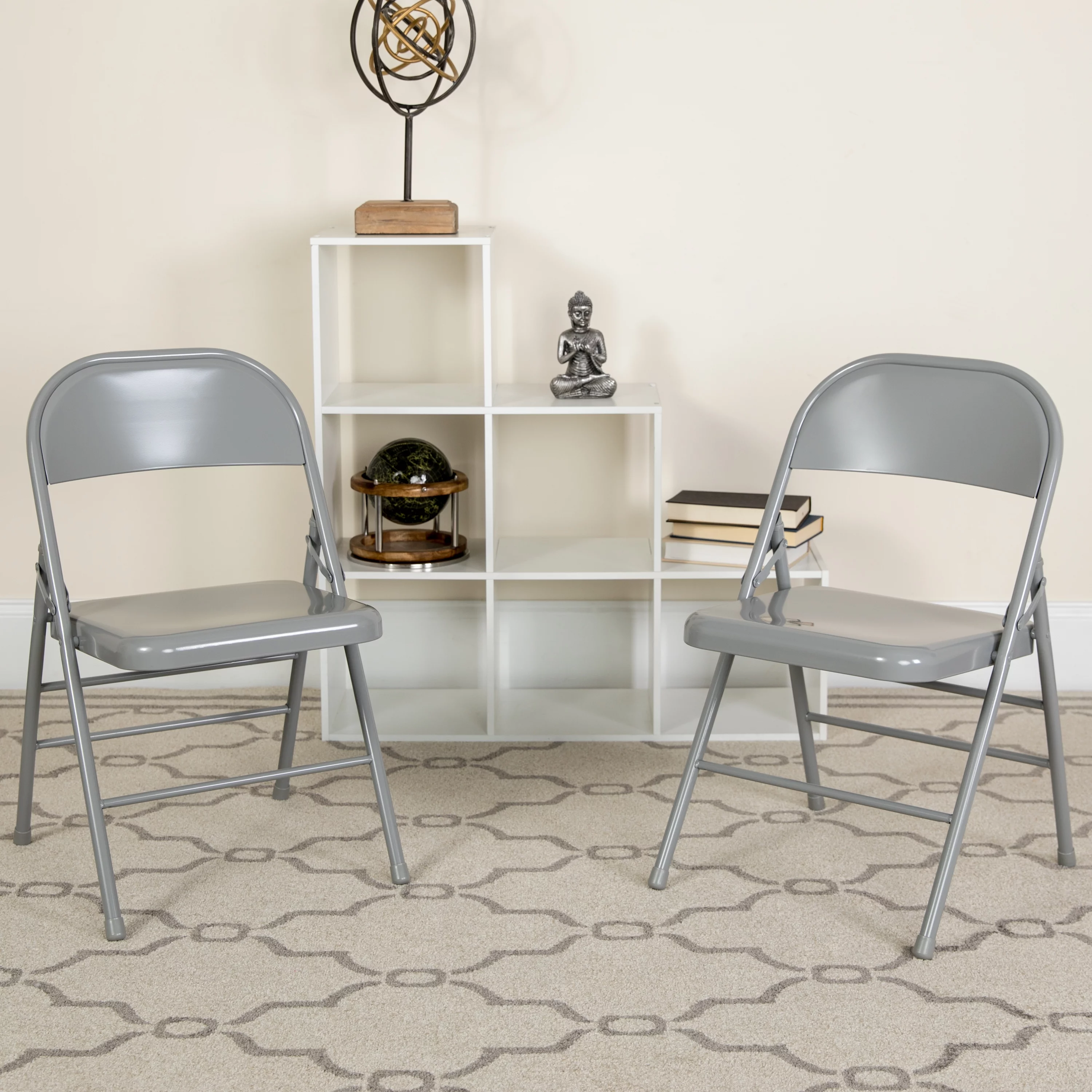 Flash Furniture 2 Pack HERCULES Series Triple Braced & Double Hinged Gray Metal Folding Chair