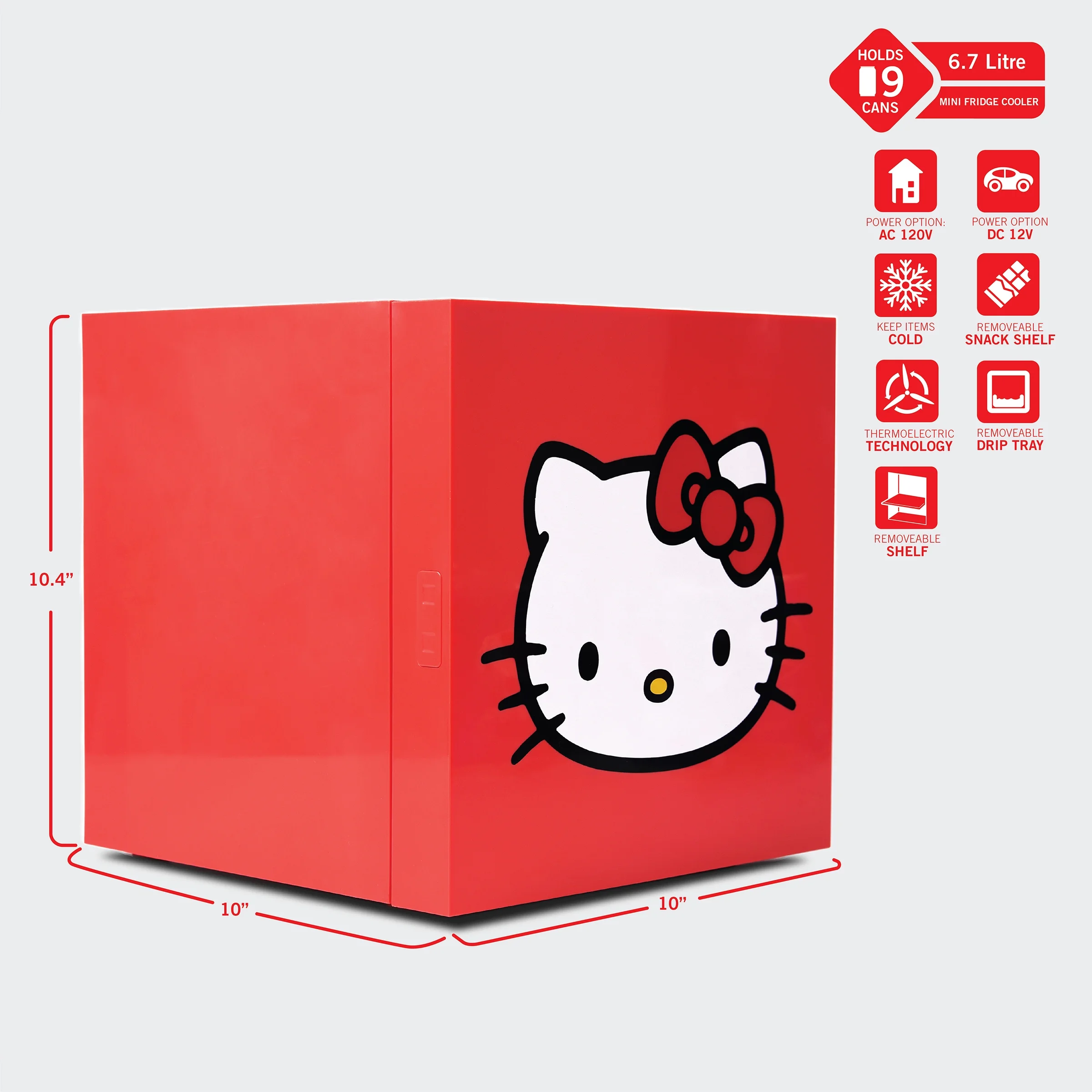 Hello Kitty Red Cooler Mini Fridge 6.7L Single Door 9 Can ACDC