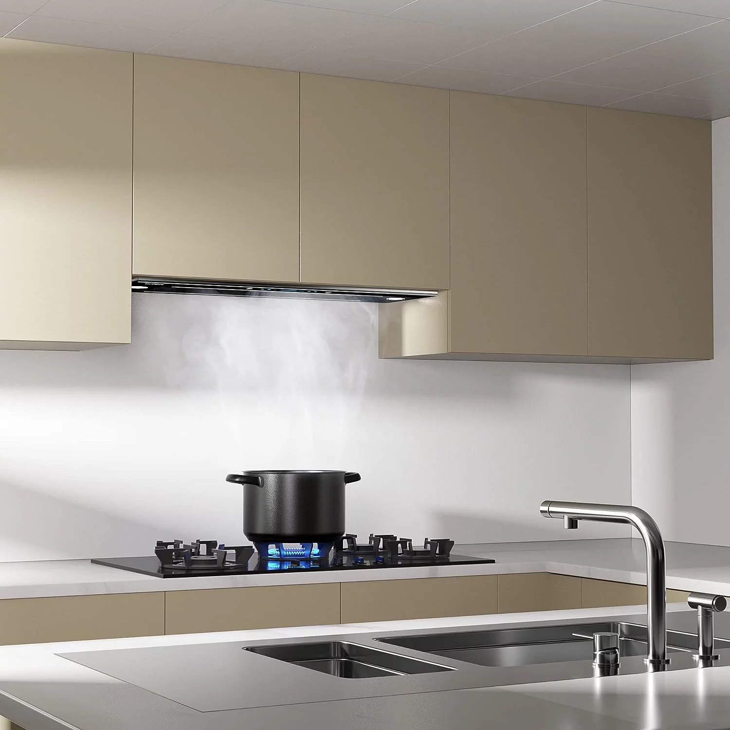 IKTCH Insert Range Hood 30 Inch Black, 900 CFM Stainless Steel Kitchen Vent Hood, Ducted/Ductless Convertible Built-in Range Hood with 4 Speed Gesture Sensing, Touch Control and LED Lights