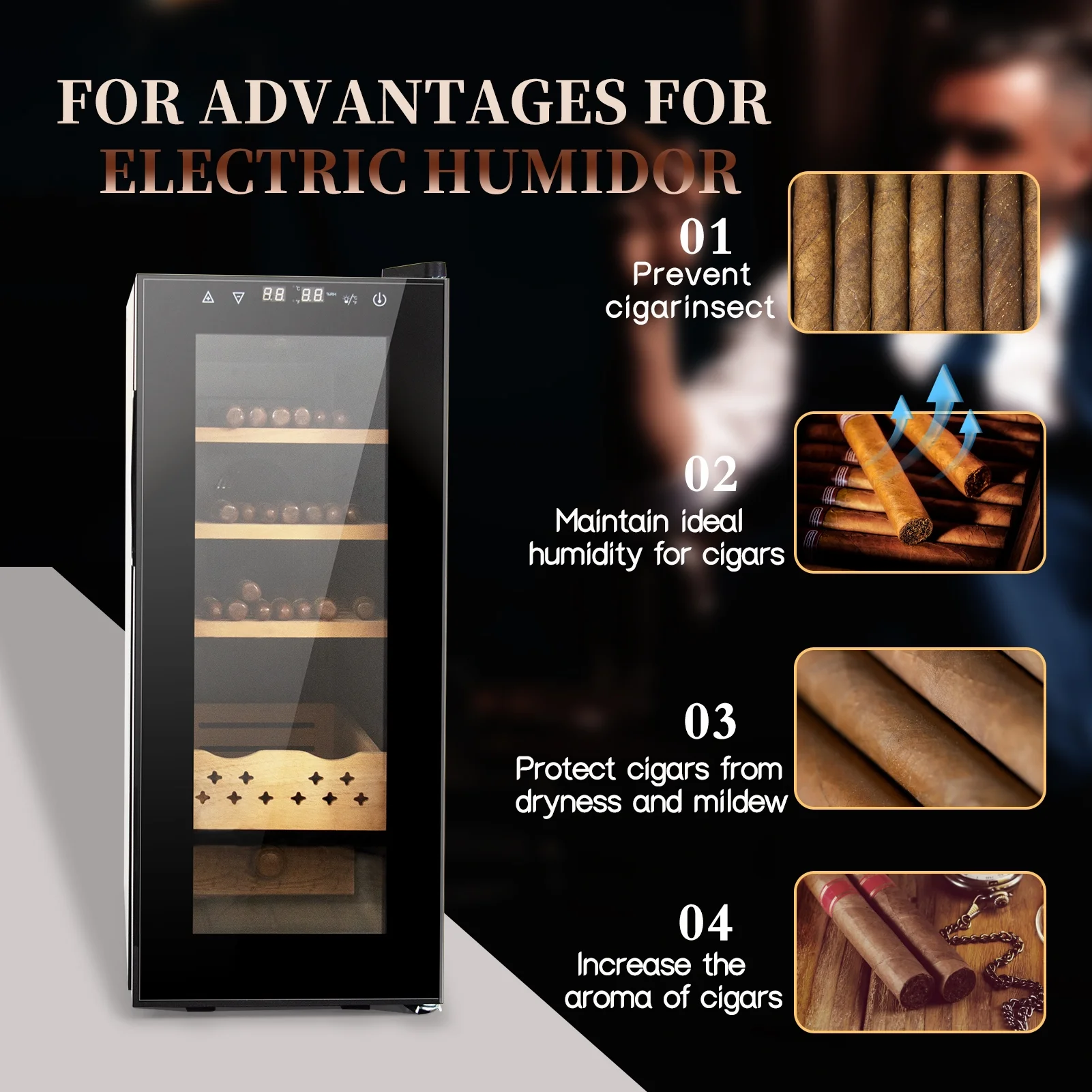 Greenpod Electronic Cigar Humidor with Cooling & Heating, 35L Capacity 200 Counts, Touch Screen and Temperature Control - Father's Day Gift for Men