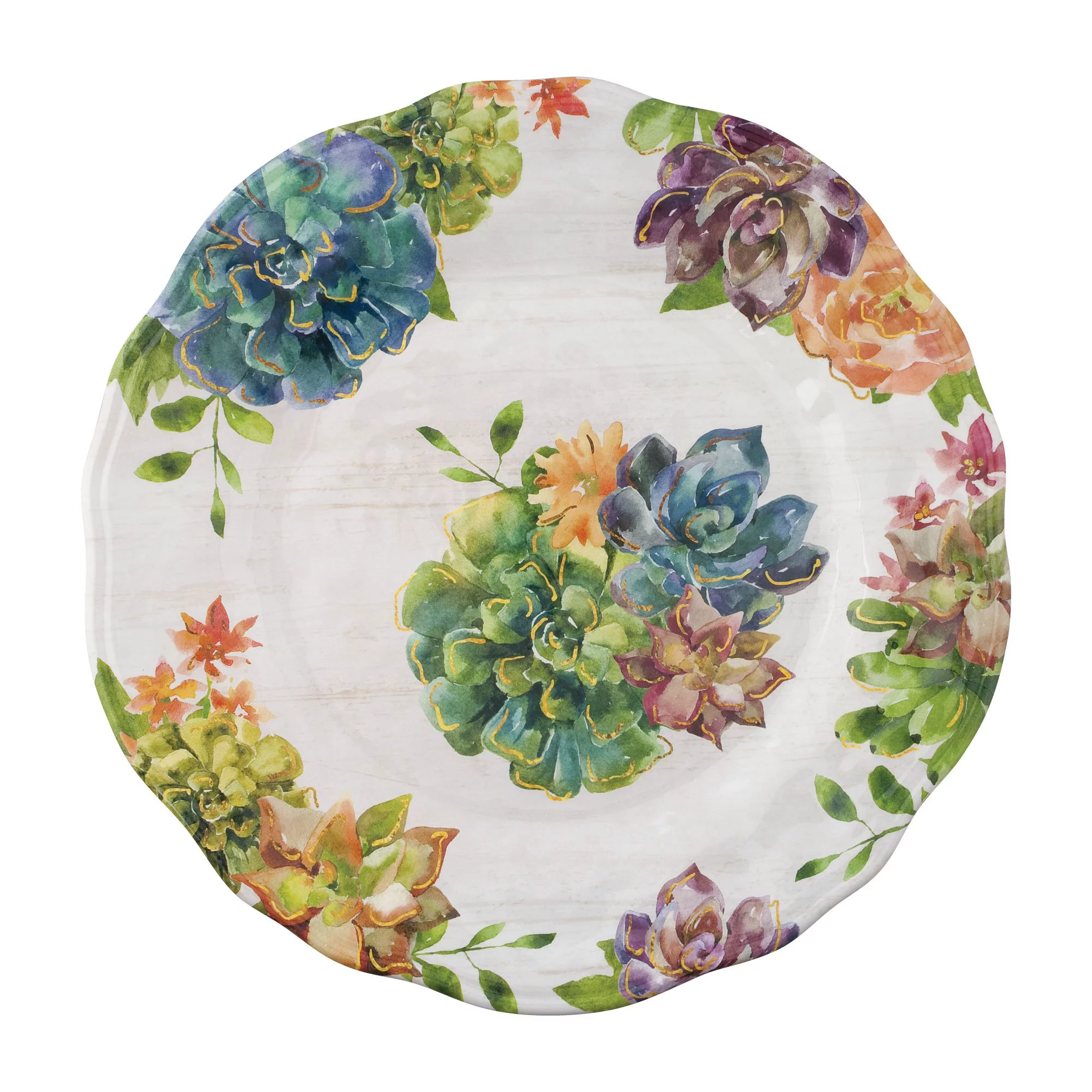 Gourmet Art 16-Piece Succulents Heavyweight and Durable Melamine Dinnerware Set, Service for 4. Includes Dinner Plates, Salad Plates, Dessert Plates and Bowls. for Indoors Outdoor and Everyday Use.