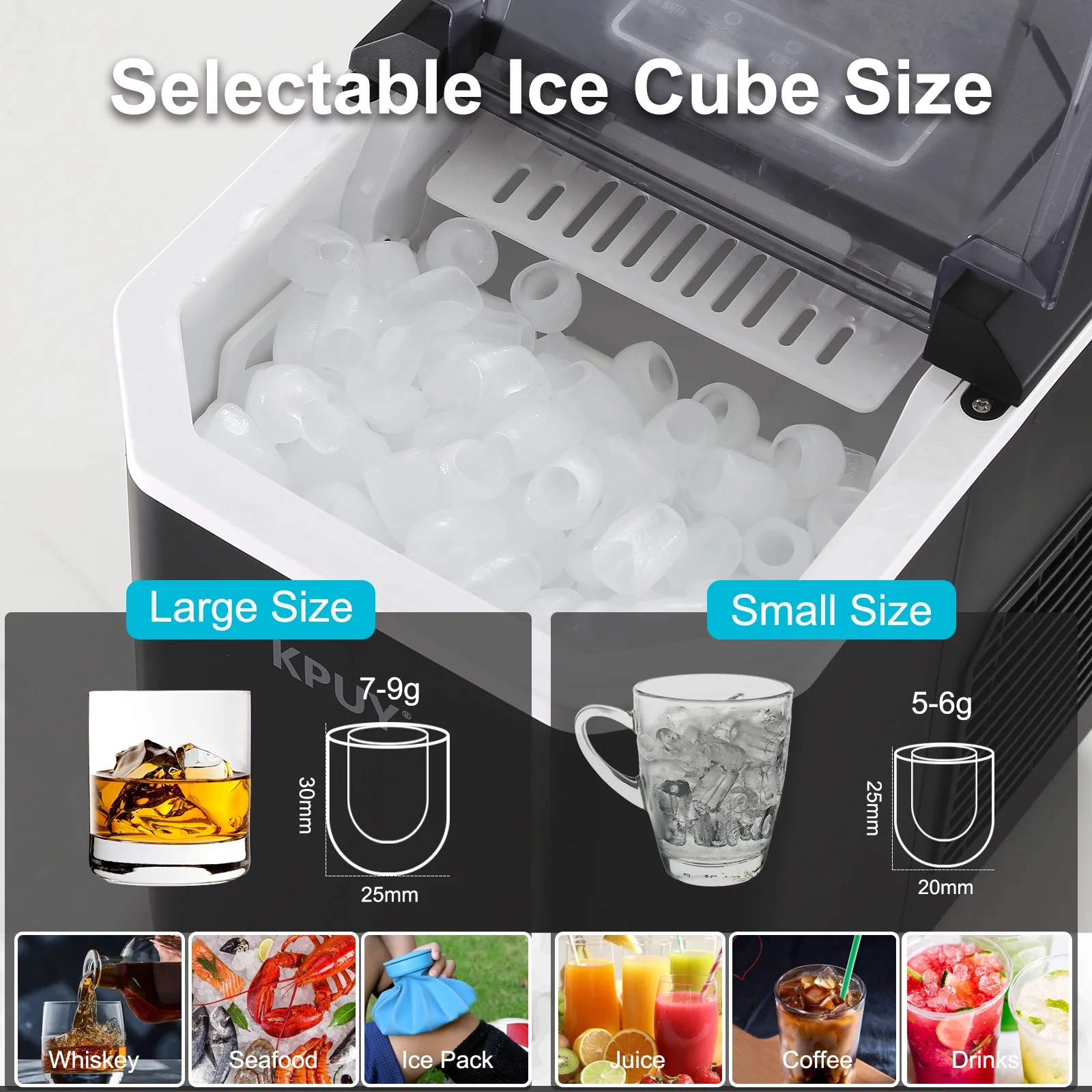 Countertop Electric Ice Maker Machine Self-cleaning 26lbs/24hrs with Ice Scoop