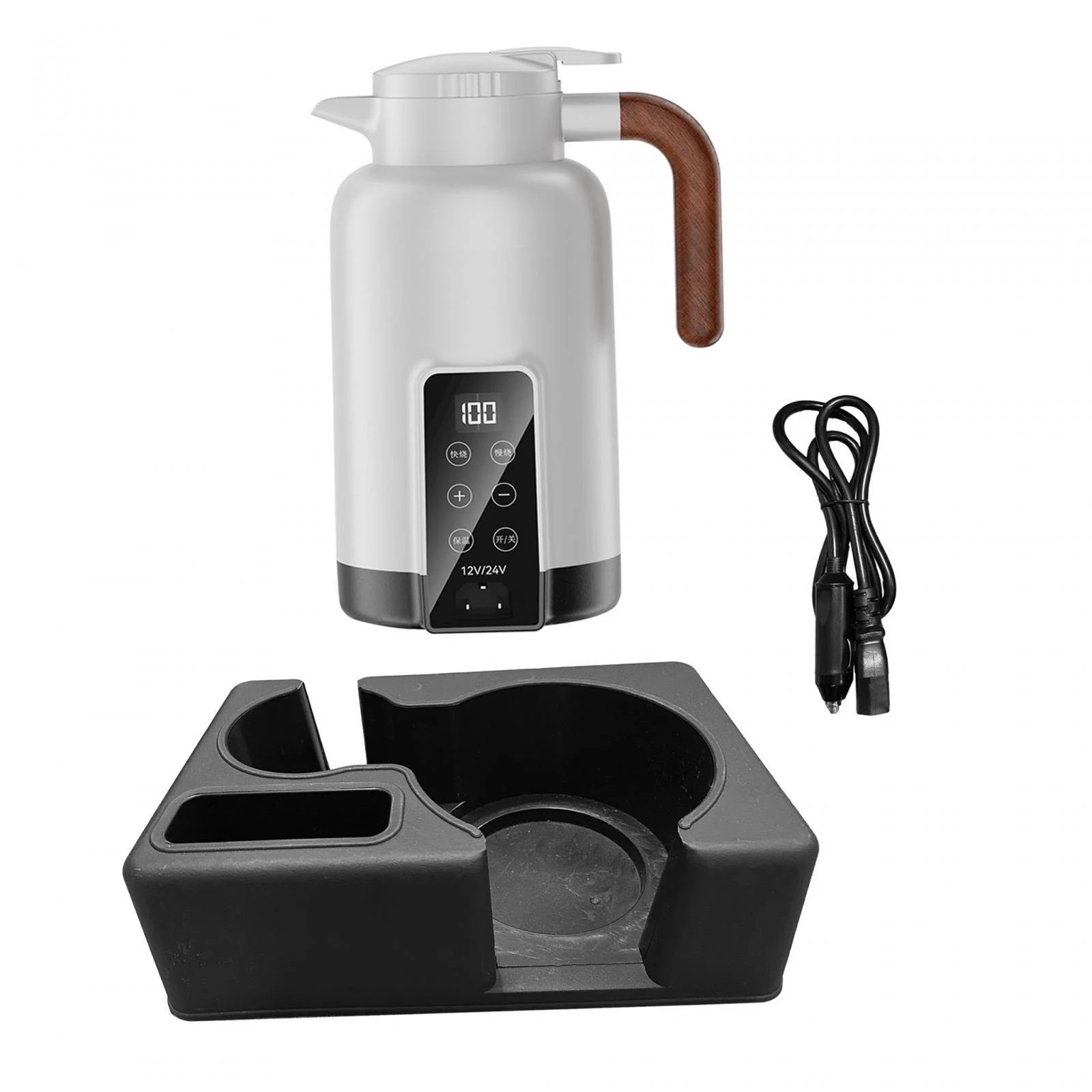 flameer Car Heating Cup Fast Boiling 12V/24V Display Electric Heat Water Cup for Tea White