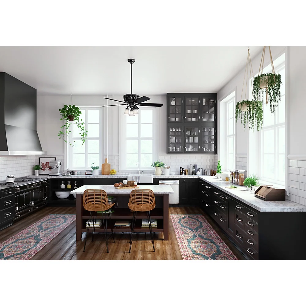Hunter 54' Promenade Gloss Black Ceiling Fan with Light Kit and Remote