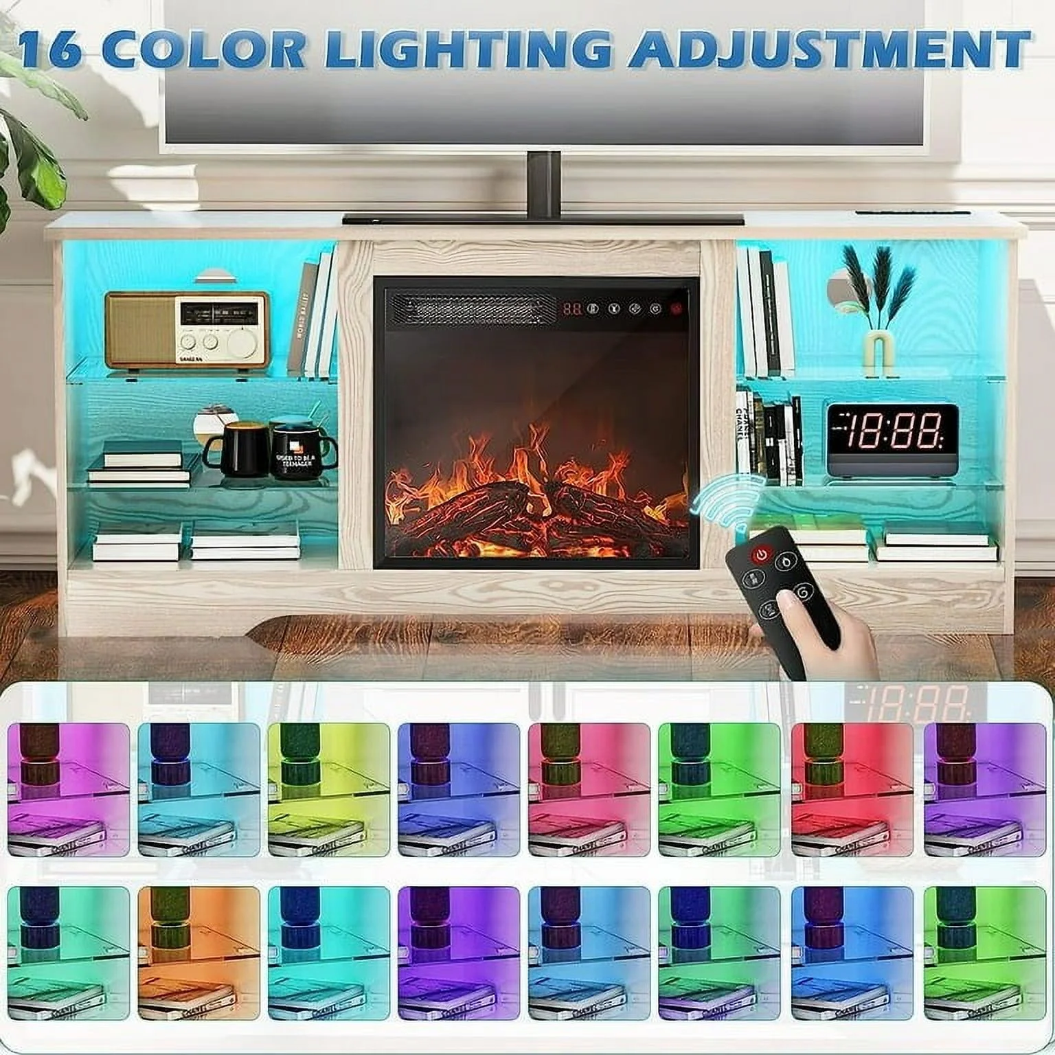 Bossin 58' Fireplace TV Stand with 18'' Electric Fireplace,Modern Entertainment Center for 65'' TVs,TV Console Off White