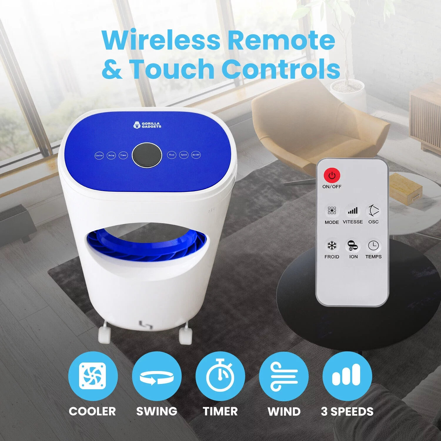 Gorilla Gadgets Bladeless Evaporative Cooler Swamp Fan, Touch Sensors & Remote Control