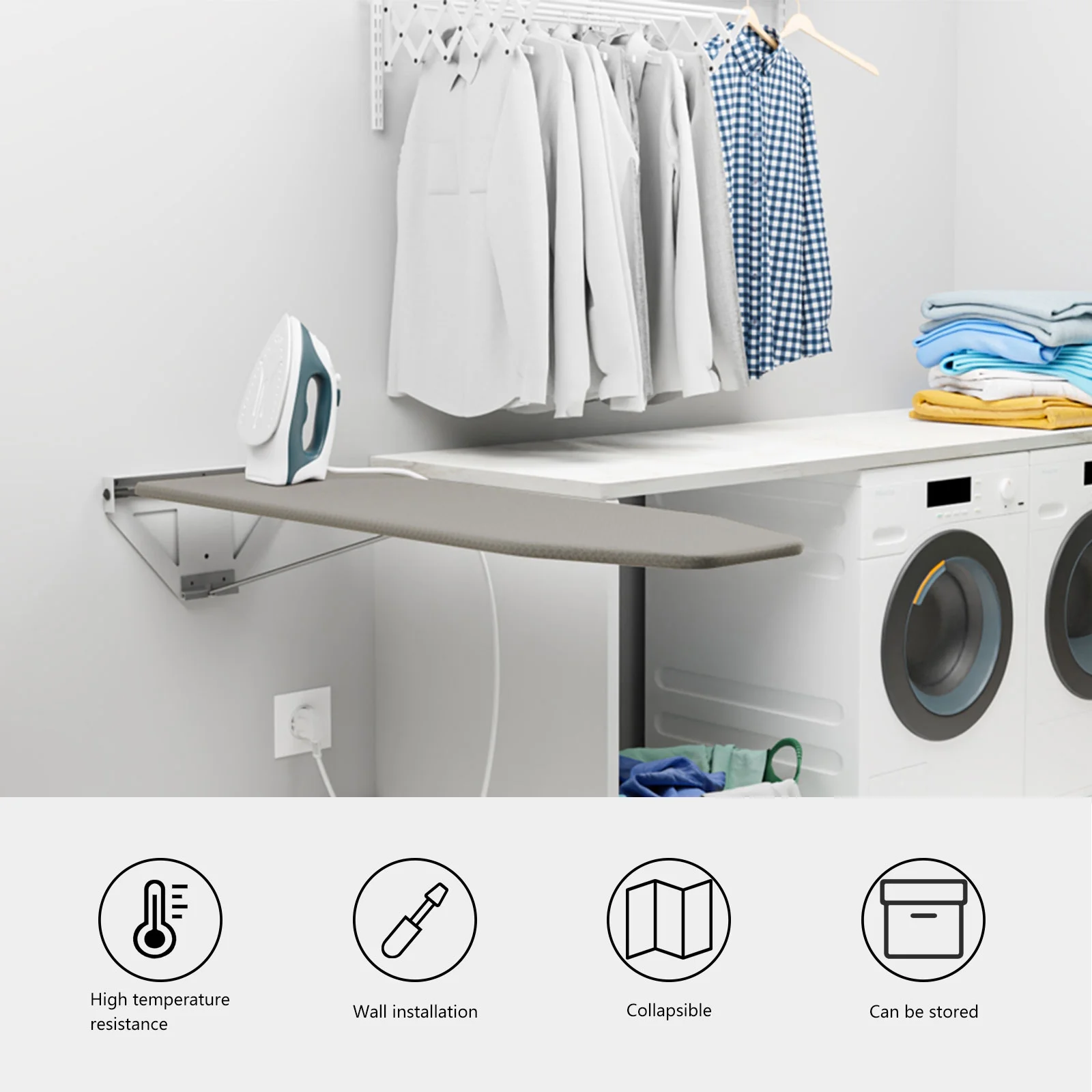 ANQIDI Wall Mount Ironing Board, Portable Foldable Rotating Ironing Board for Home