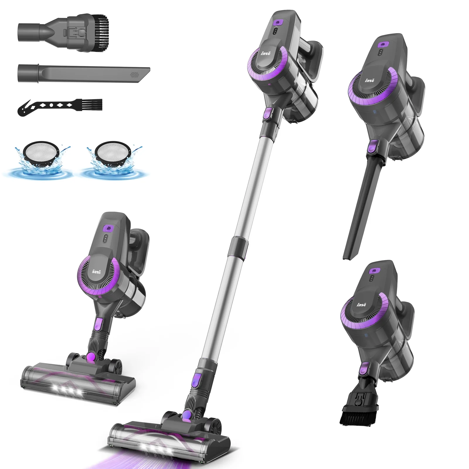 INSE N370 Cordless Vacuum Cleaner, 6 in 1 Ultra-Lightweight Stick Vacuum, 2200mAh Battery Up to 40mins Runtime, Powerful Handheld Vacuum for Hard Floor Carpet Pet Hair Home