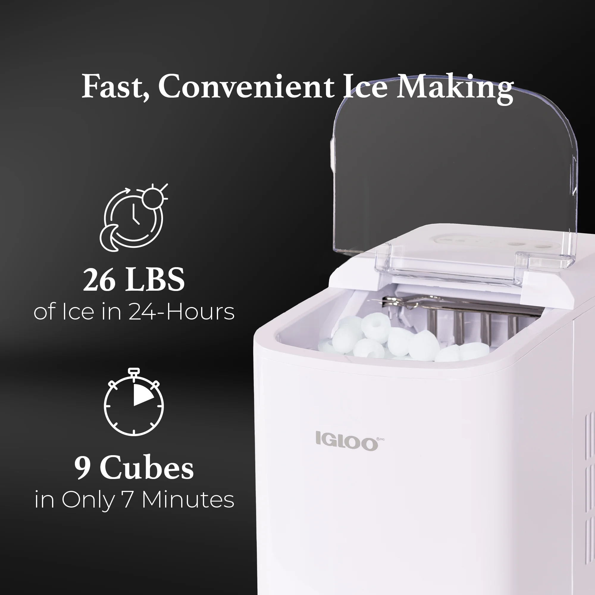 Igloo IGLICEB26WH 26-Pound Automatic Portable Countertop Ice Maker Machine - White