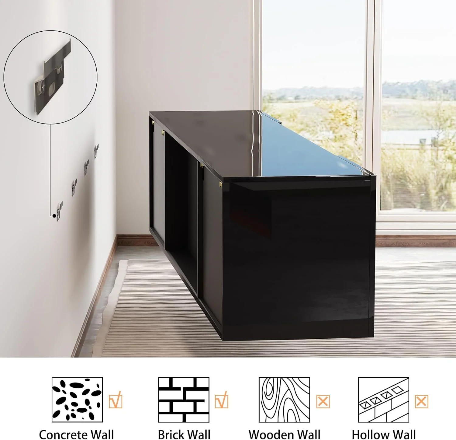 AMERLIFE Floating Fireplace TV Stand with 40' Electric Fireplace for TVs up to 90