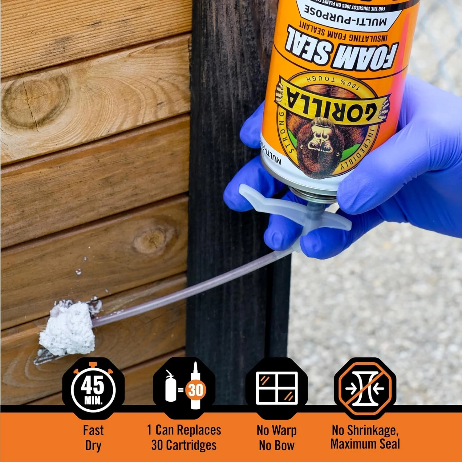 Gorilla Foam Sealant, Insulating, Multi-Purpose, Fills Gaps & Cracks, Polyurethane Expanding Foam Insulation, 12oz Can, Light Gray Color, Pack of 6