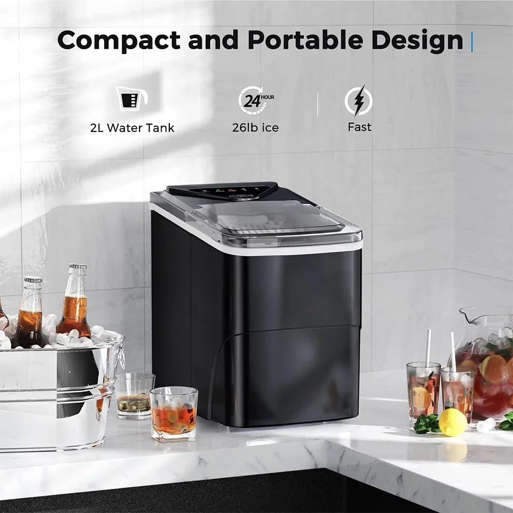 Ice Makers w/Self-Cleaning, Electric Ice Cube Machine w/Ice Bags & Scoop, Black