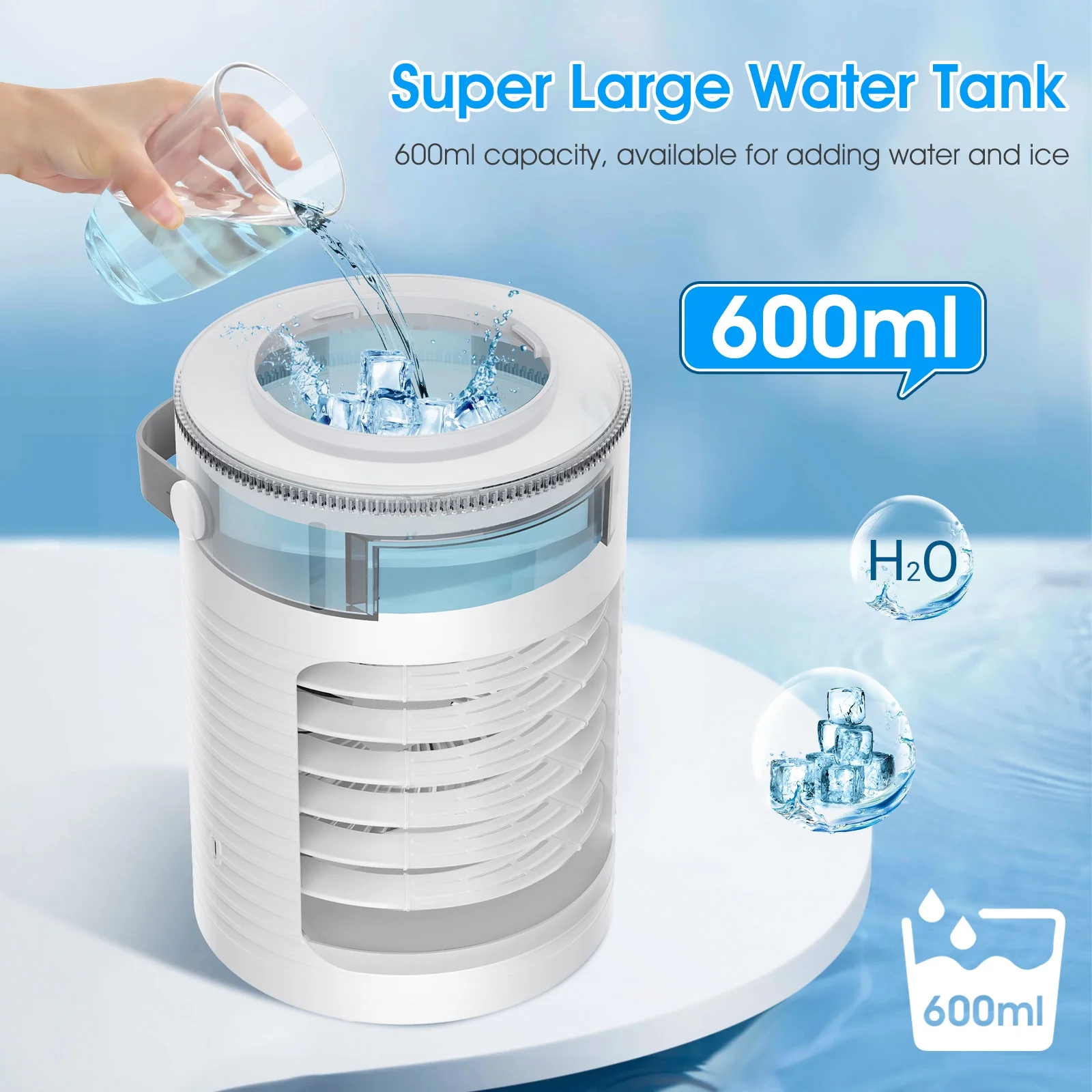 Desktop Air Conditioners Fan, 600ml Evaporative Mini Air Conditioner with 7 Colors Light, 3 Speeds Personal Air Conditioner, Portable AC Air Cooler with Humidifier for Room Bedroom Office Desk
