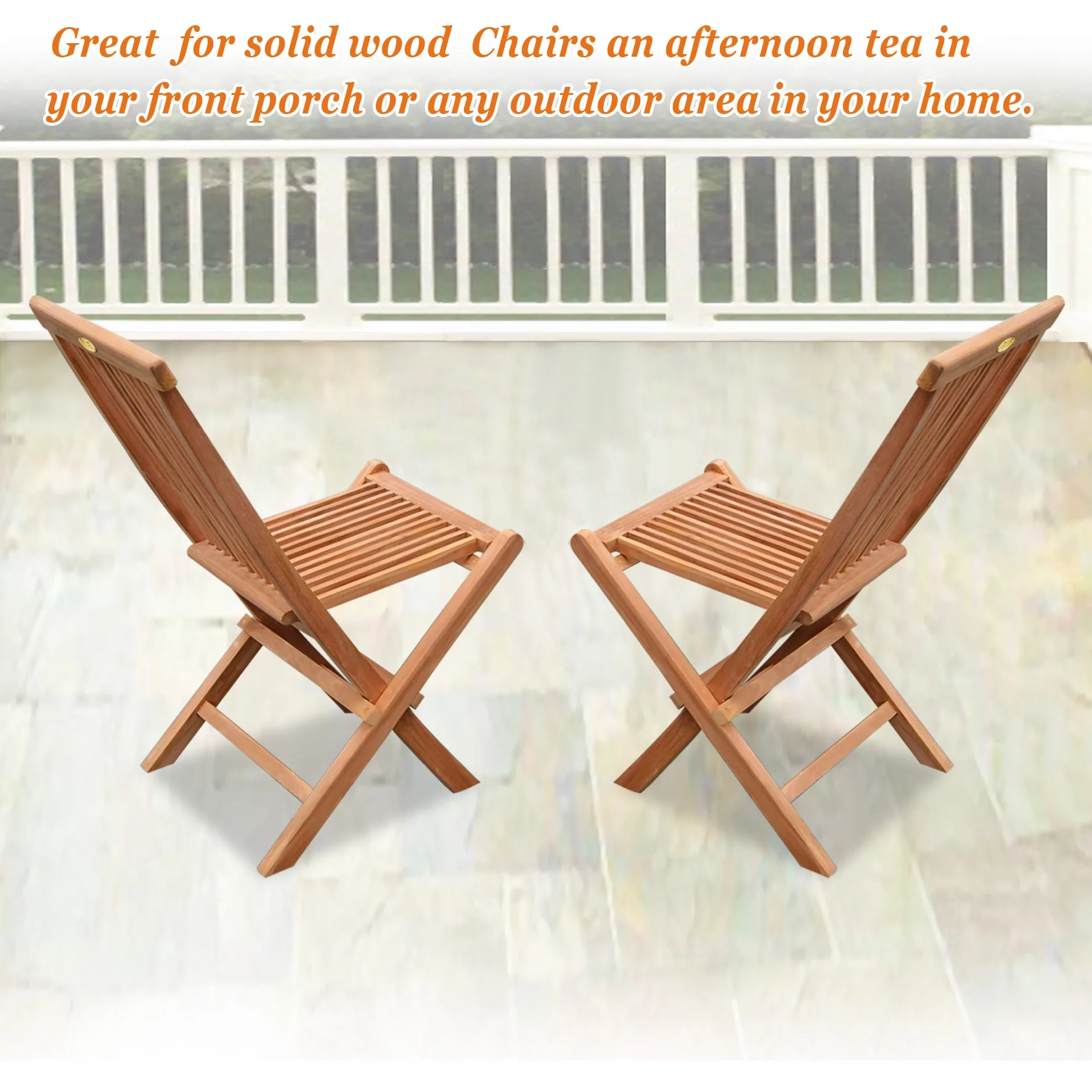 King Teak Golden Teak Wood Folding Chair Outdoor Patio Garden Yard Folding Seat Chair 2 Piece