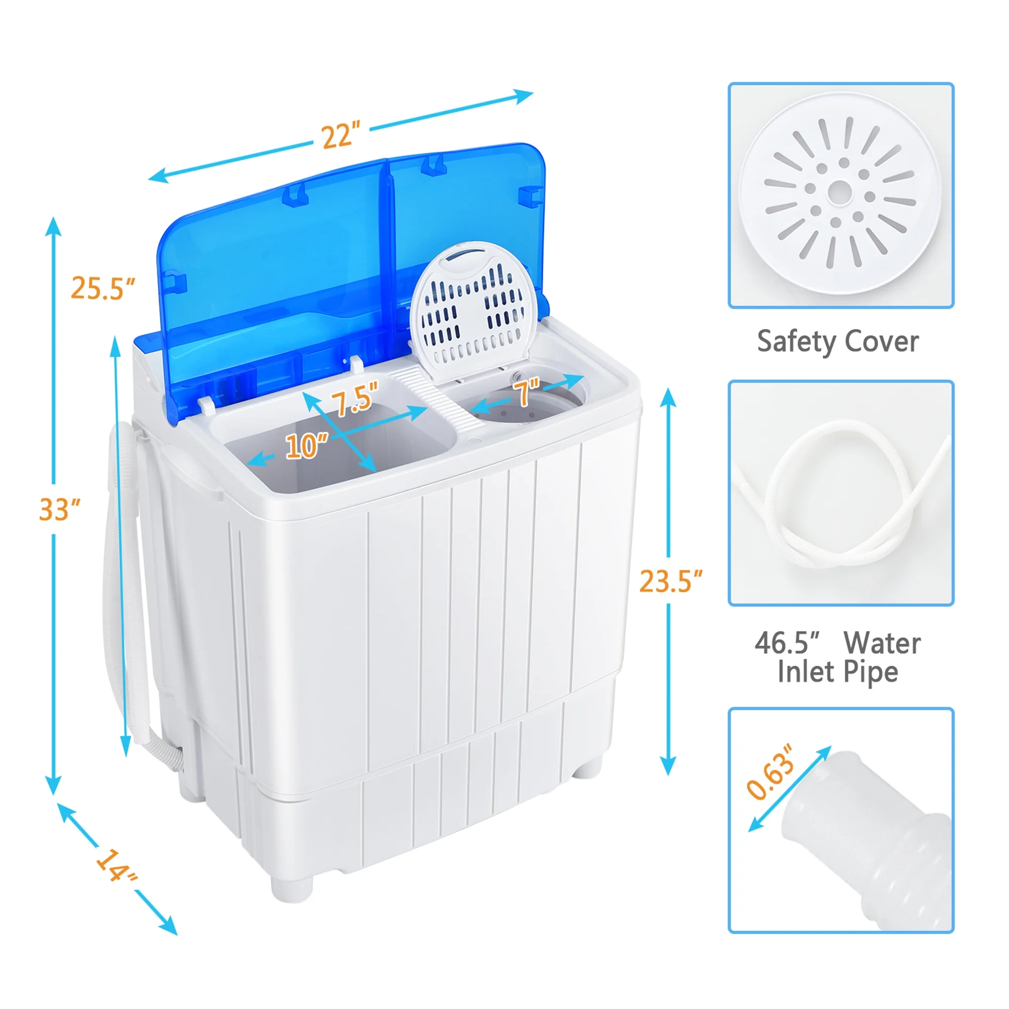 Gymax 13LBS Portable Compact Mini Twin Tub Washing Machine Drain Pump Spinner