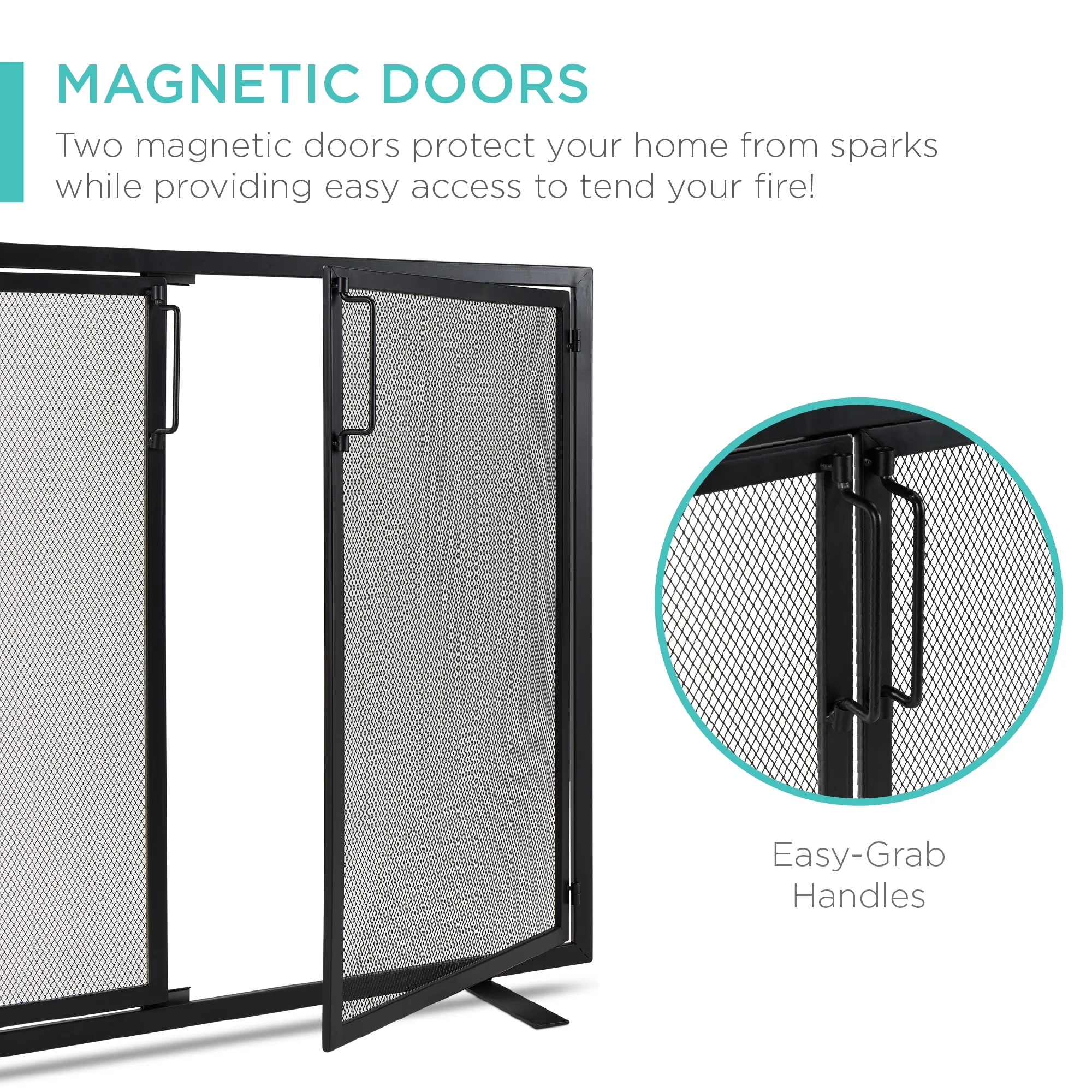 Best Choice Products 38.5x31in 2-Door Fireplace Screen, Handcrafted Wrought Iron Spark Guard w/ Magnetic Doors - Black