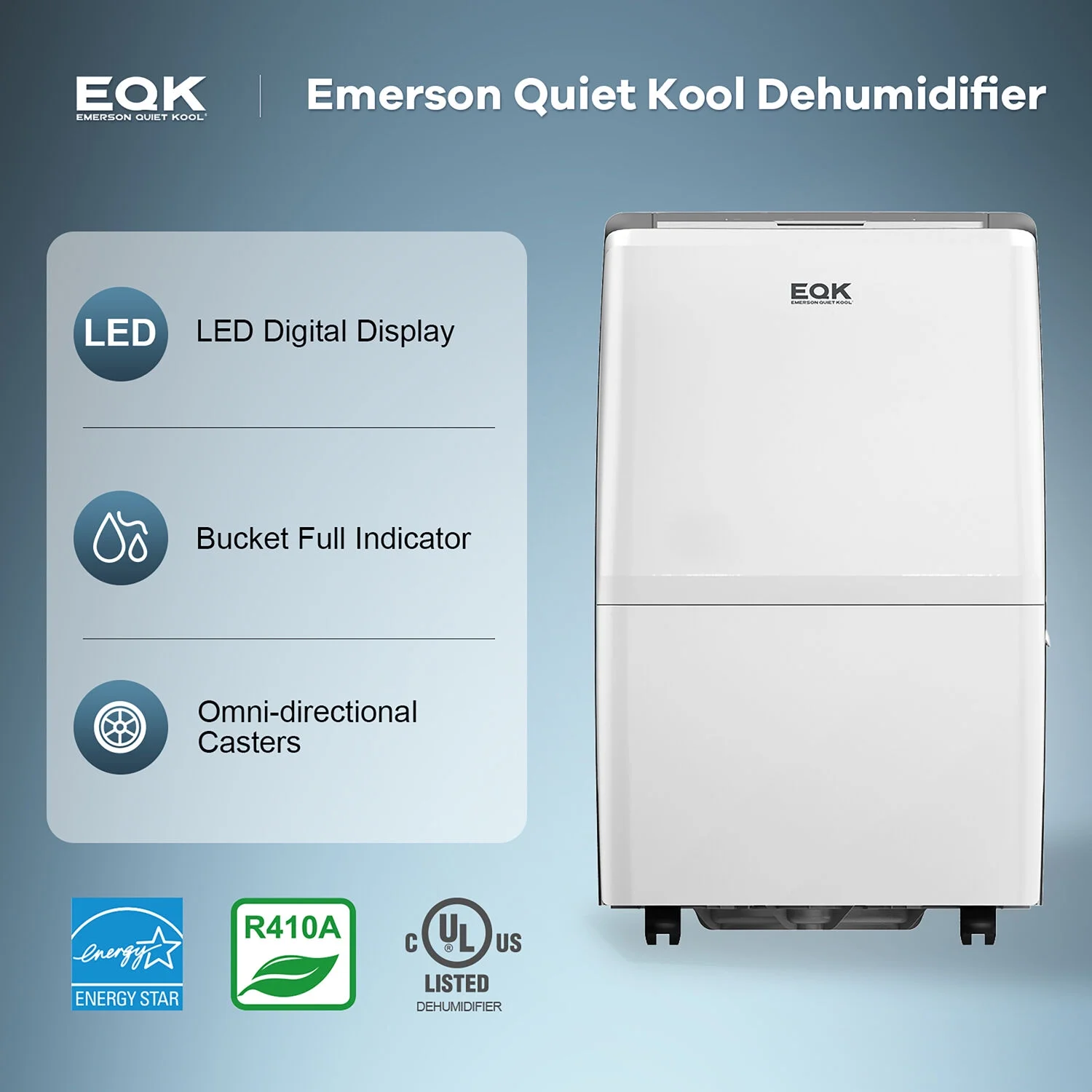 Emerson Quiet Kool 50 Pt 4500 Sq.ft. Dehumidifier in White - Wifi and Voice Control