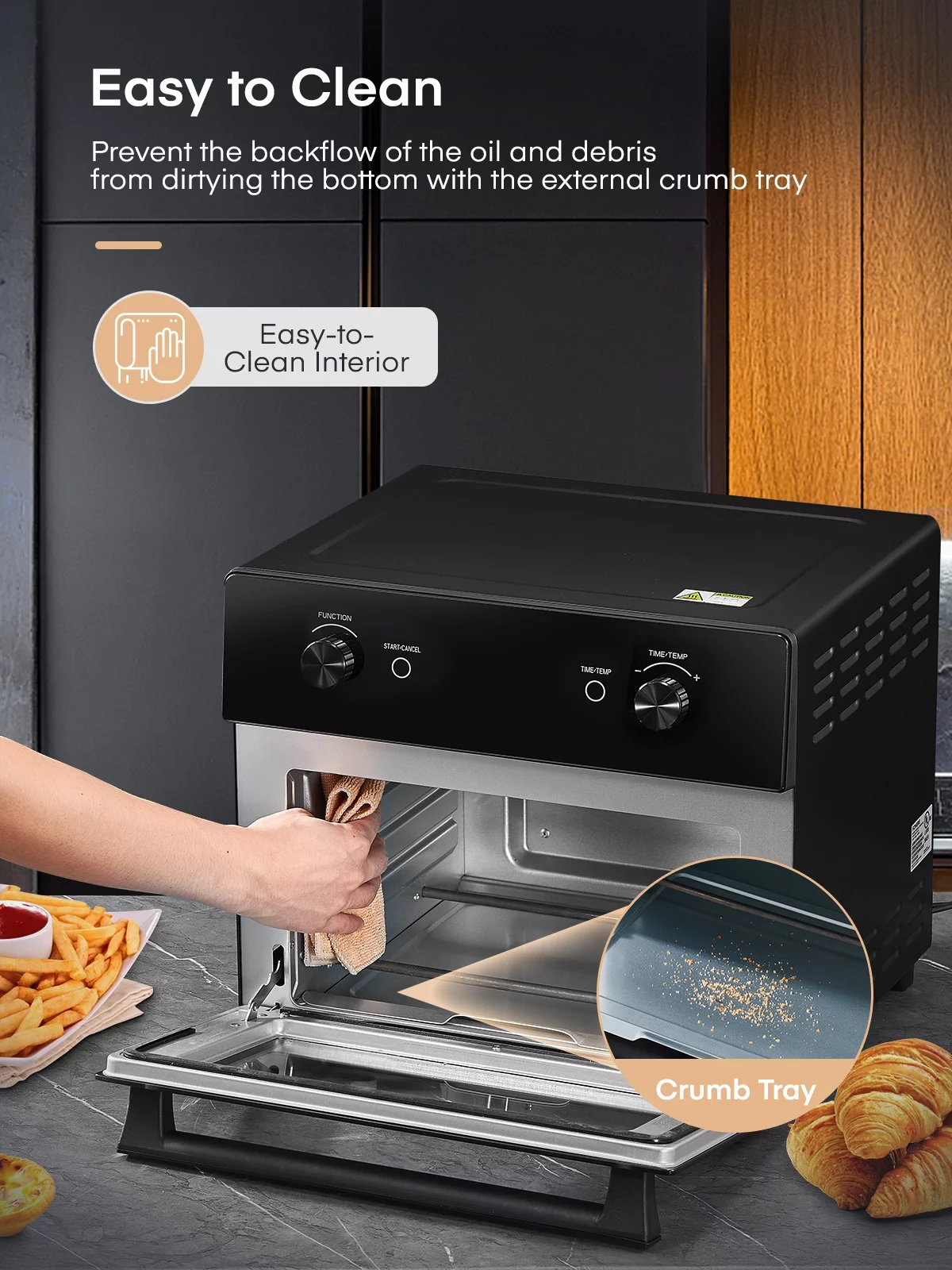 FOHERE Air Fryer Toaster Oven Combo, 20QT Smart Convection Ovens Countertop, 7 Cooking Functions for Roast, Bake, Broil, Air Fry, Free Accessories Included, 1800W