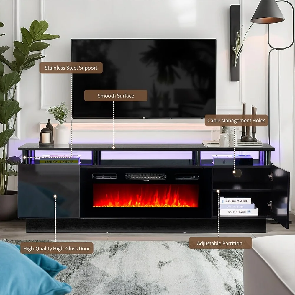 70'' Fireplace TV Stand with 36' Electric Fireplace Black