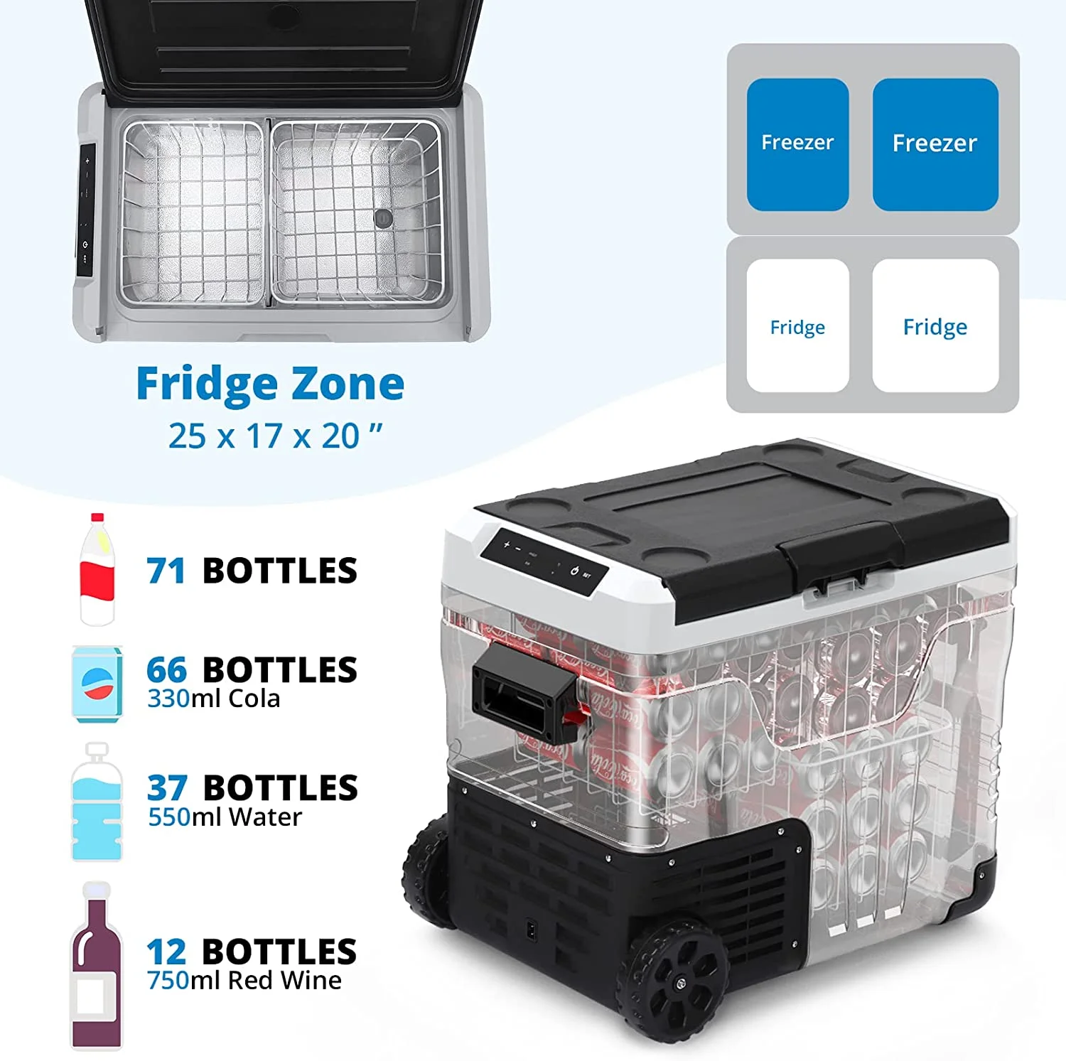 12 Volt Refrigerator 53 Quarts/50L RV Car Refrigerator Portable Refrigerator Freezer 12/24V DC & 100-240V AC