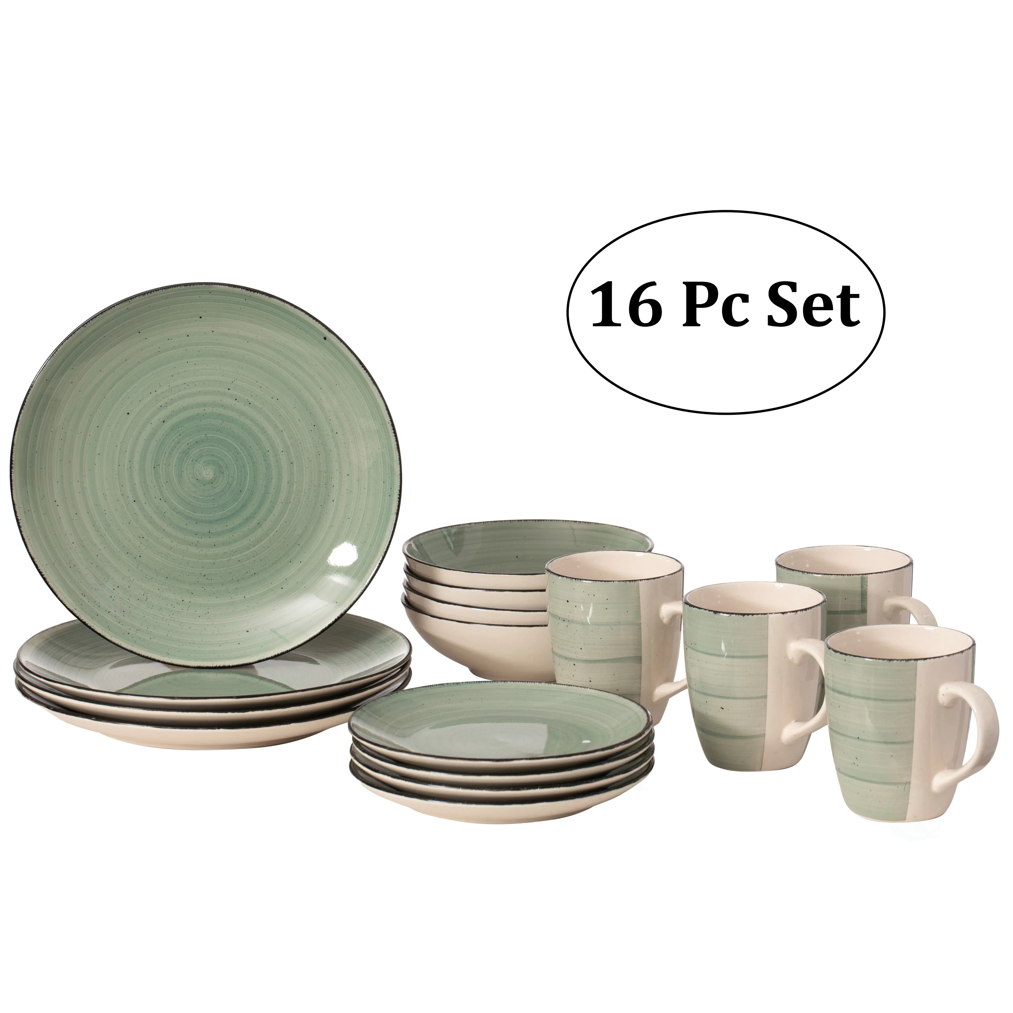 16 PC Spin Wash Dinnerware Dish Set for 4 Person | Mugs, Salad and Dinner Plates and Bowls Sets, High Quality Dishes with Highly Chip and Crack Resistant, Dishwasher and Microwave Safe, Blue