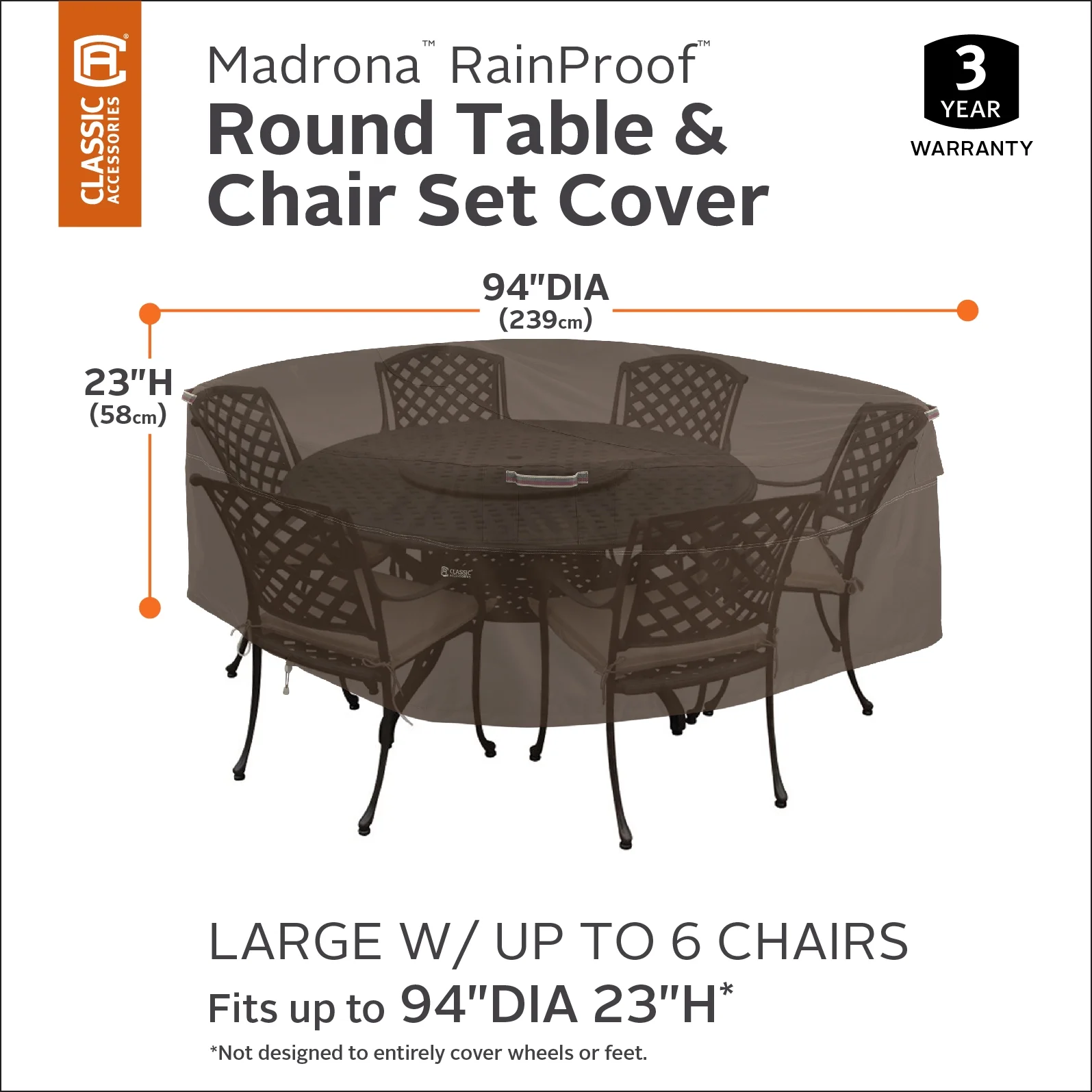 Classic Accessories Madrona Waterproof 94 Inch Round Patio Table & Chair Set Cover