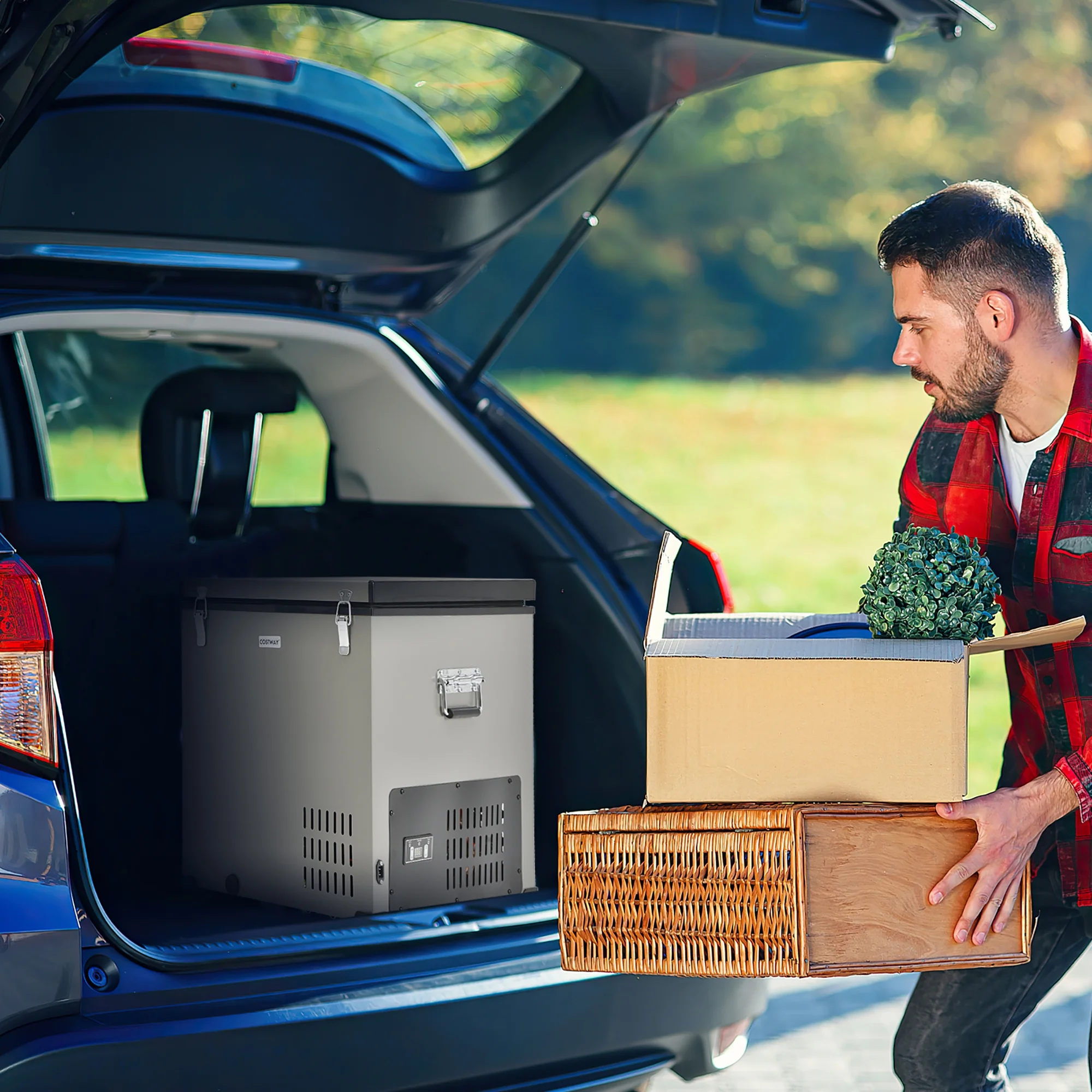 Costway 68 Quart Car Refrigerator 12V Portable Car Freezer Fridge w/DC & AC Adapter