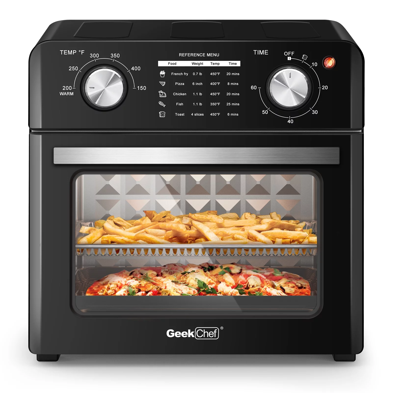 BMTBUY Geek Chef Air Fryer 10QT, Countertop Toaster Oven, 4 Slice Toaster Air Fryer Oven Warm, Broil, Toast, Bake, Air Fry, Oil-Free, Black Stainless Steel, Perfect for Countertop
