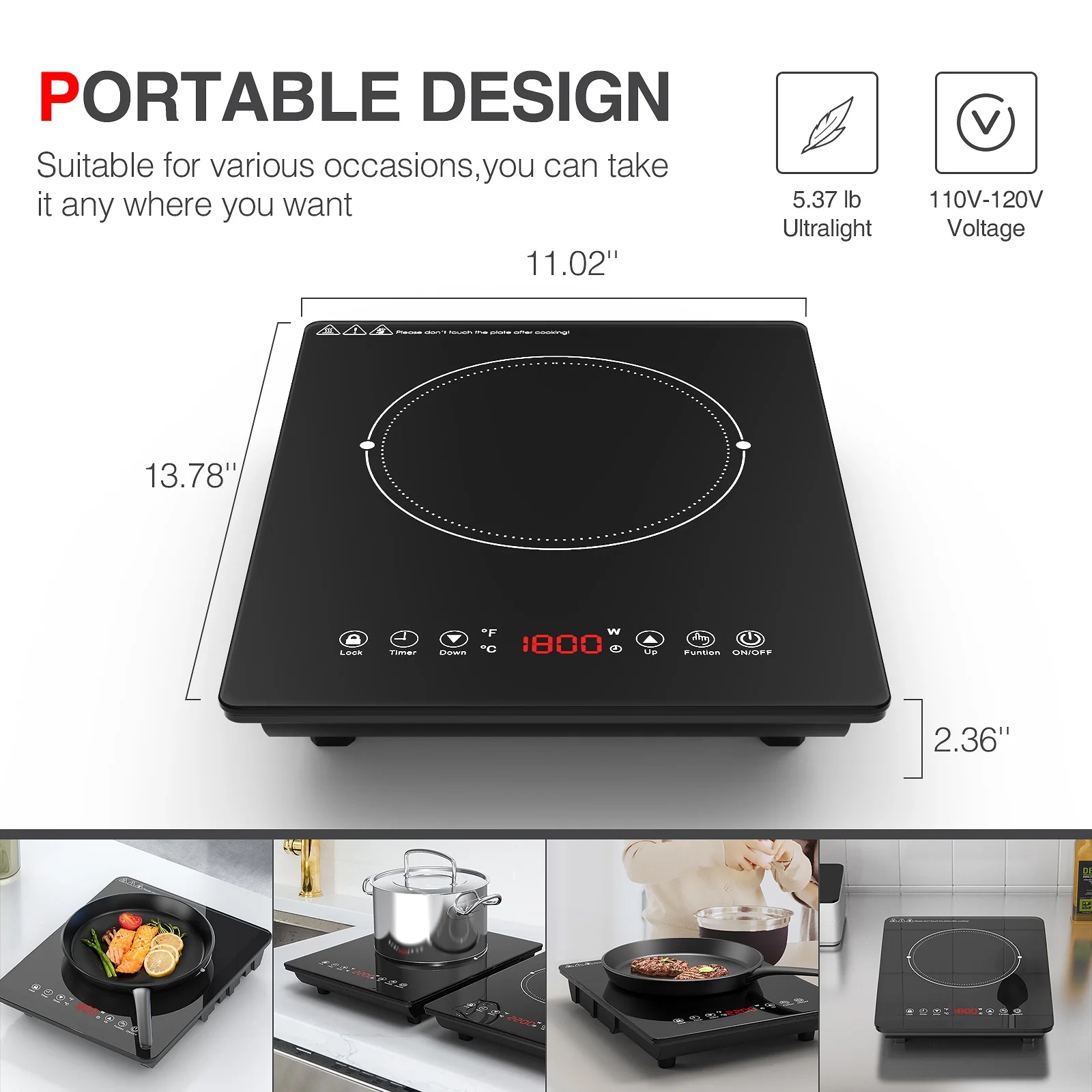 Induction Cooktop, 9 Power & 9 Temperature Levels Hot Plate, Child Lock & Timer Electric Cooktop