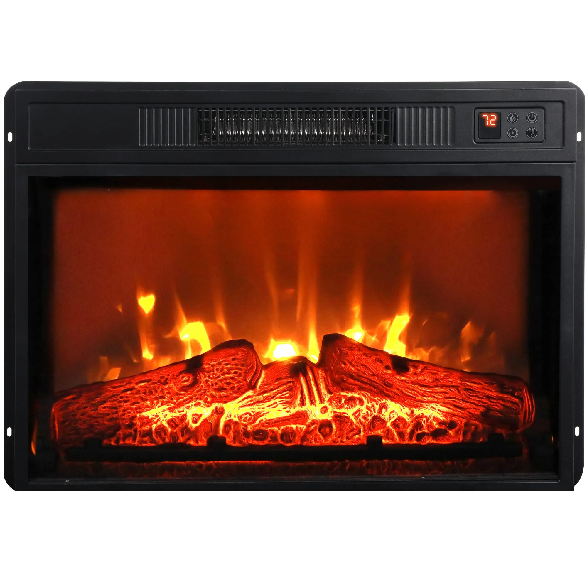 44'W Electric Fireplace Mantel with 23' Electric Fireplace, Wooden Stacked Stone Surround Free Standing Fireplace, with Remote Control, Adjustable LED Flame, White