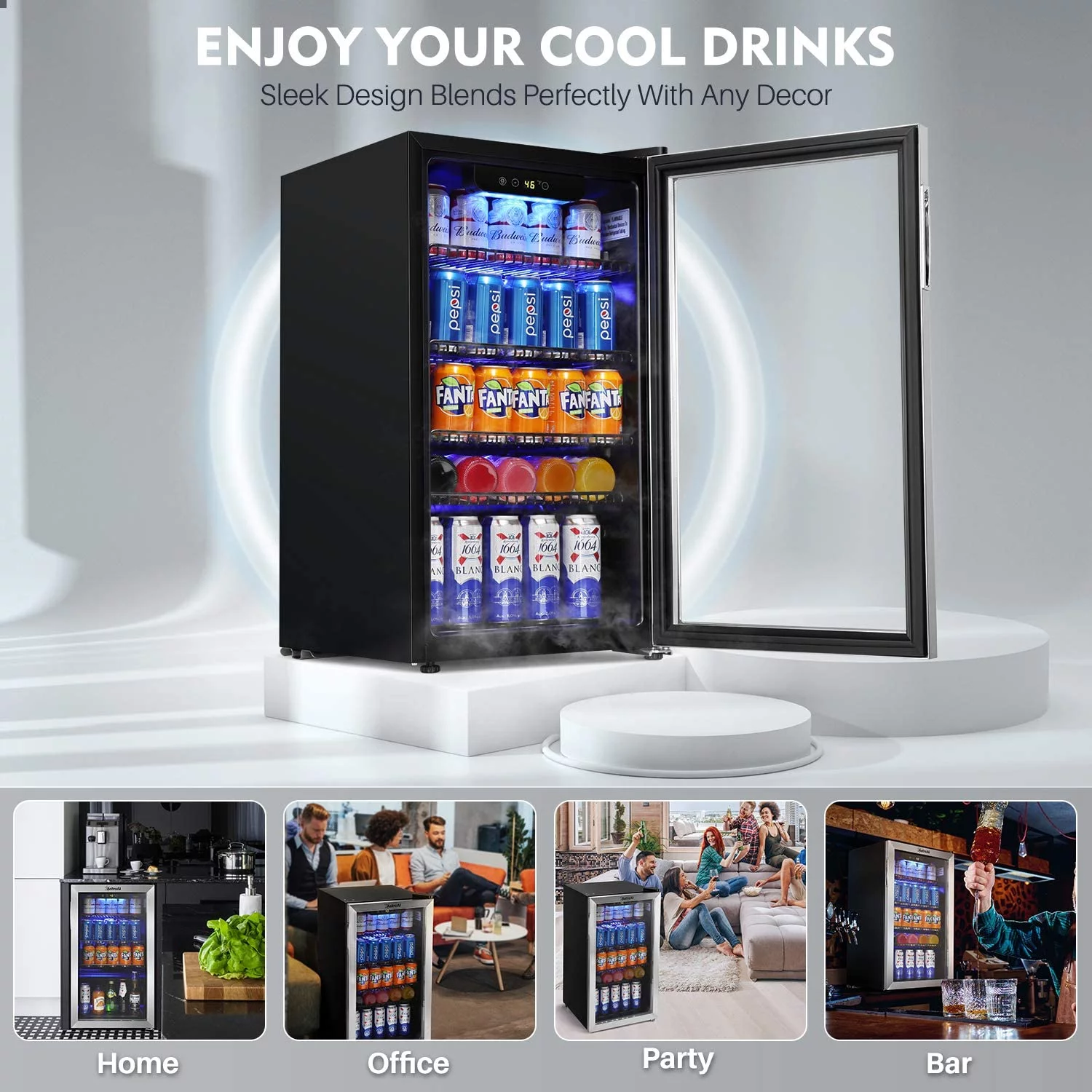 AstroAI Beverage Refrigerator and Cooler with Temperature Control - 120 Can Mini Fridge with Glass Door for Beer Soda or Wine - Drink Fridge for Office/Bar with Reversible Door and Removable Shelves