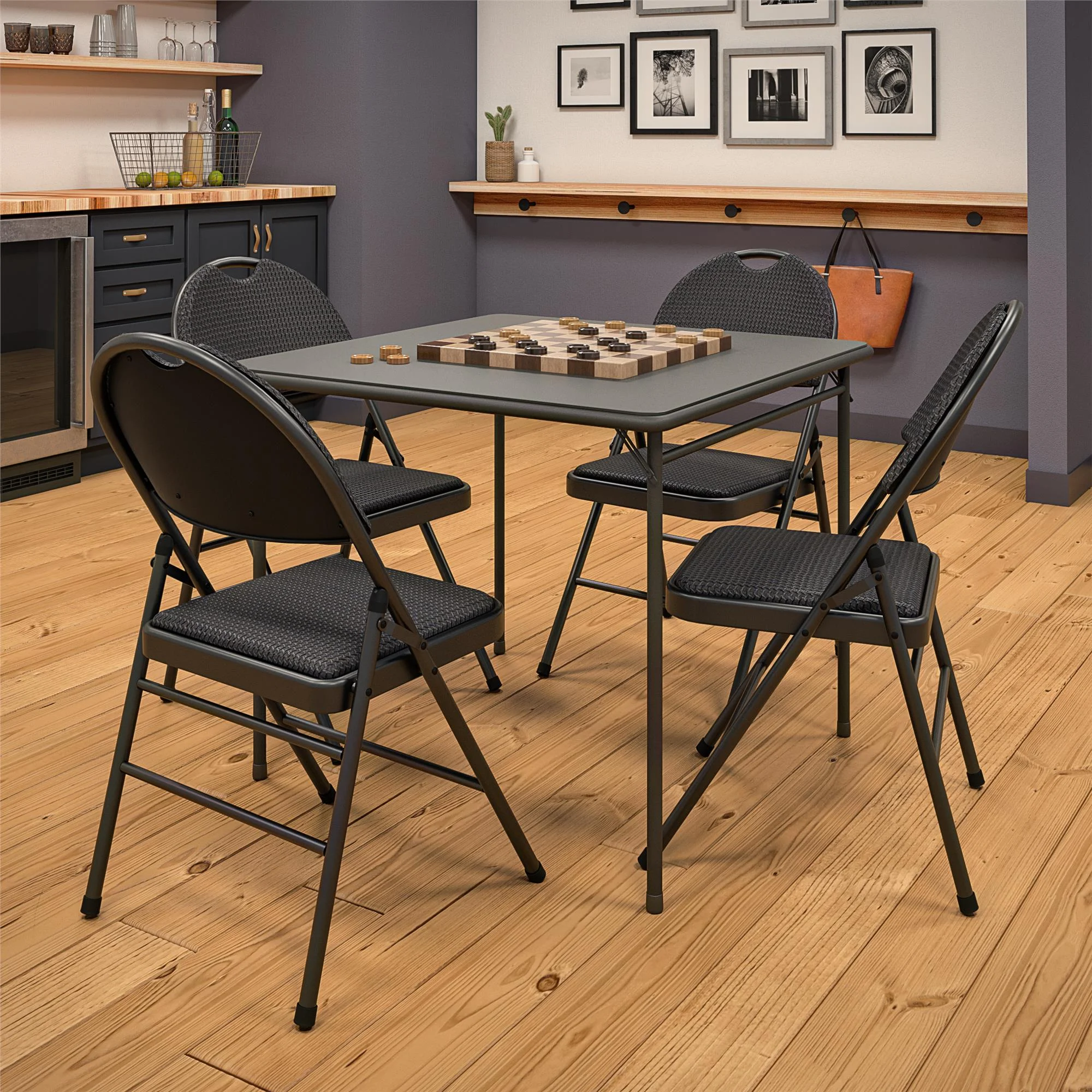 COSCO Commercial XL Comfort Fabric Padded Metal Folding Chair, Triple Braced, Black, 4-Pack