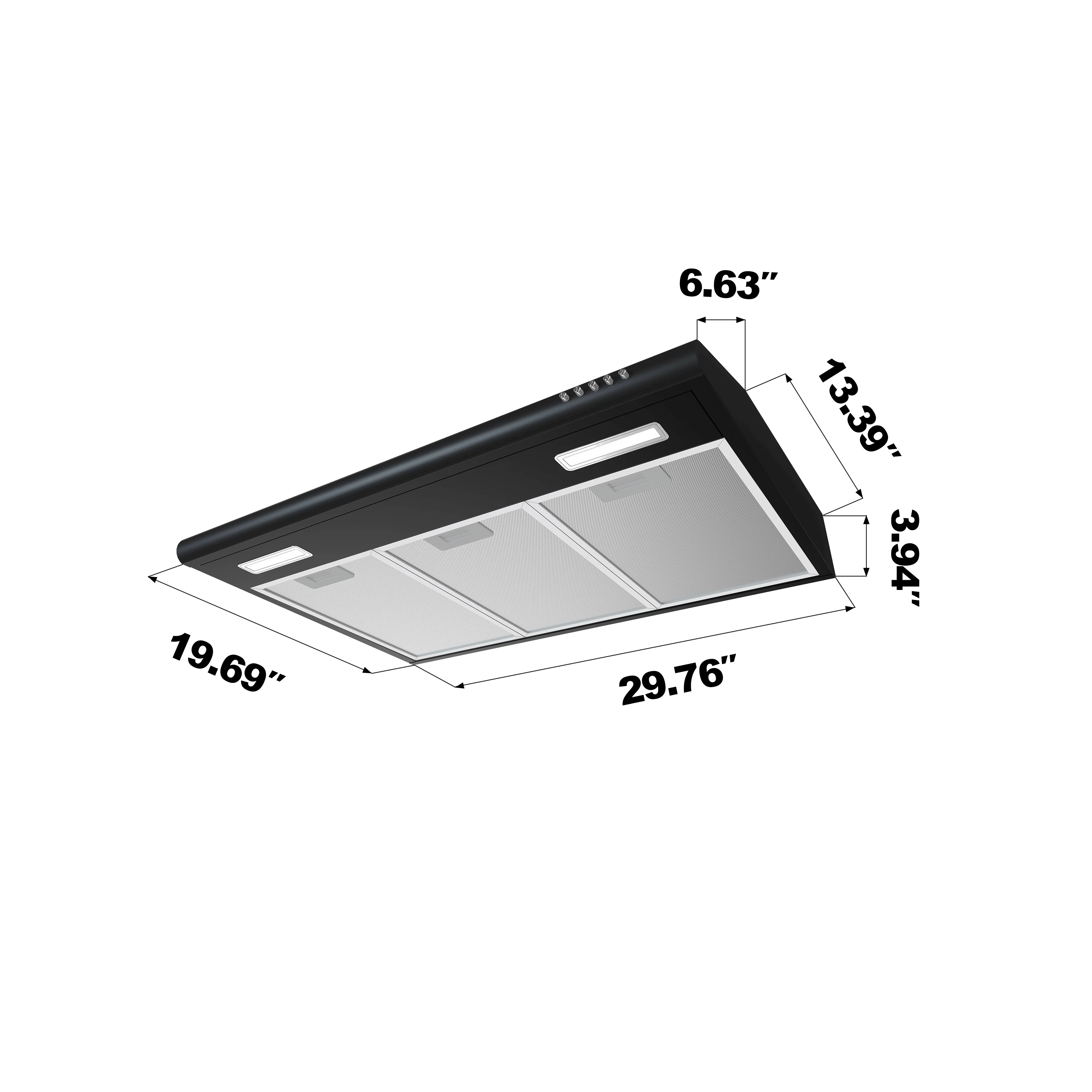 Black Range Hood Under Cabinet 30 inch Kitchen Hood Vent with 3 Speed Exhaust Fan, CIARRA CAB918B75