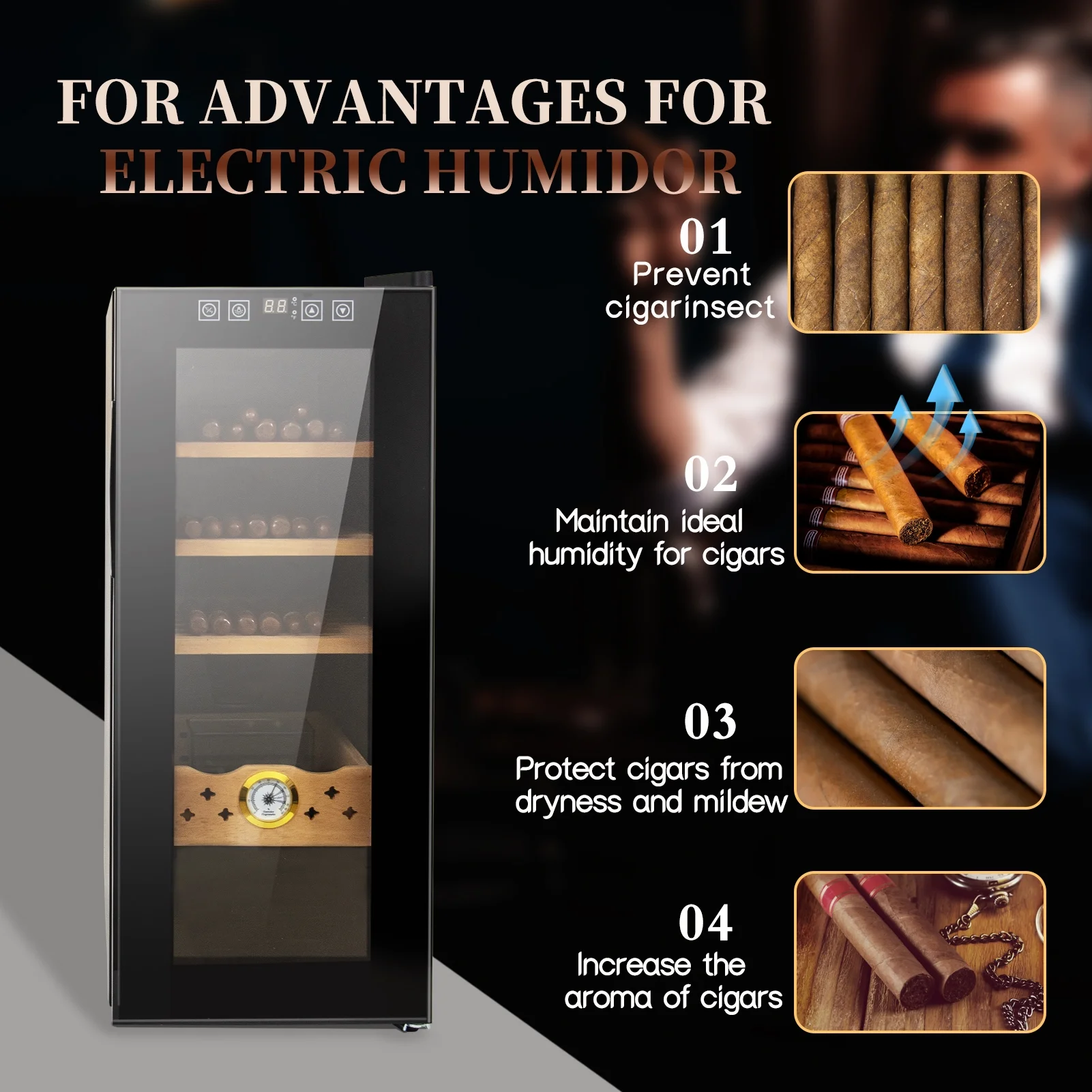 Greenpod Electronic Cigar Humidor with Cooling & Heating, 35L Capacity 250 Counts, Touch Screen and Temperature Control - Father's Day Gift for Men