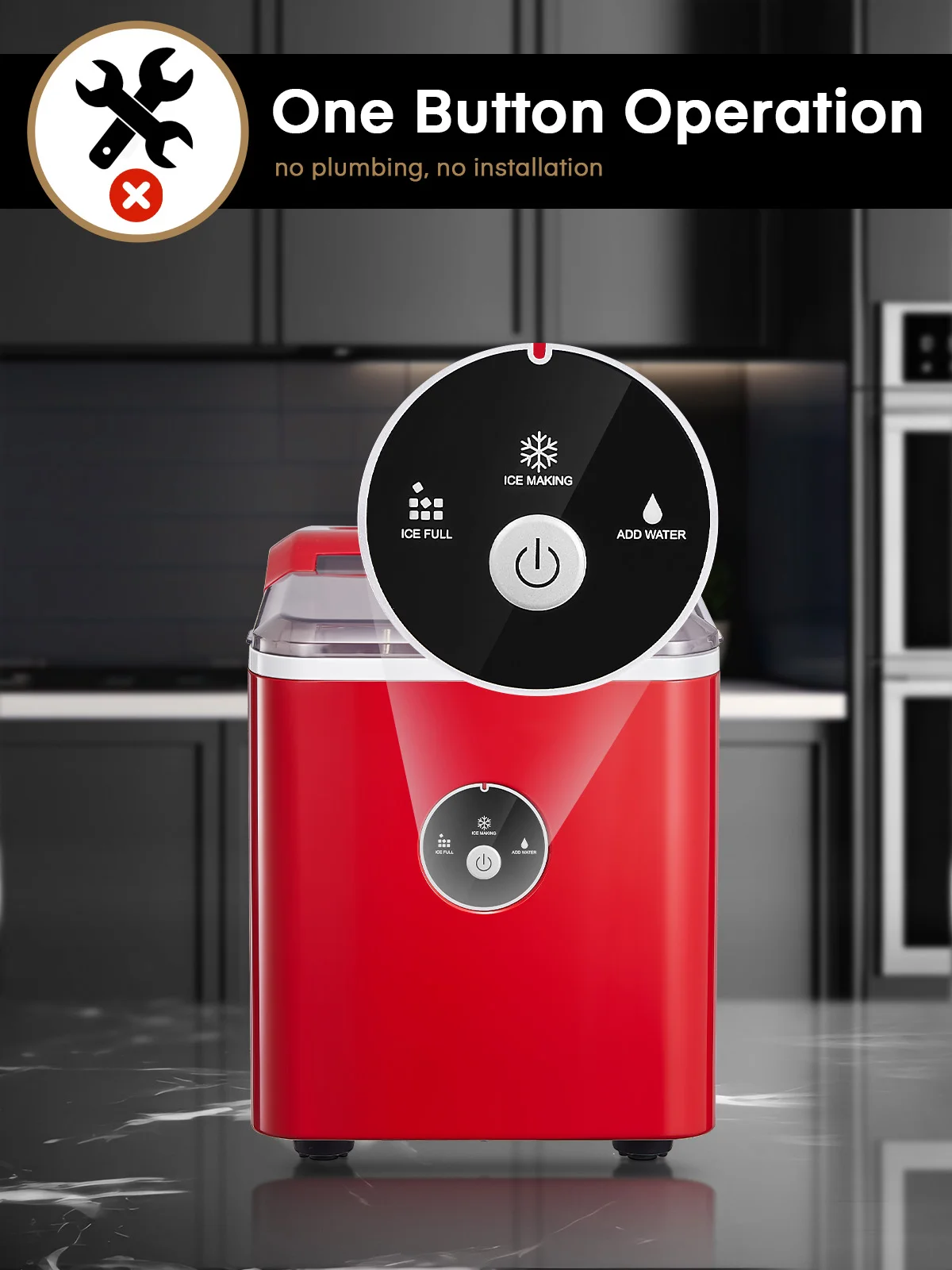Ice Maker, Countertop, 28 lbs Ice in 24 Hrs, 9 Bullet Ice in 5 Minutes, Retro Red, Northclan