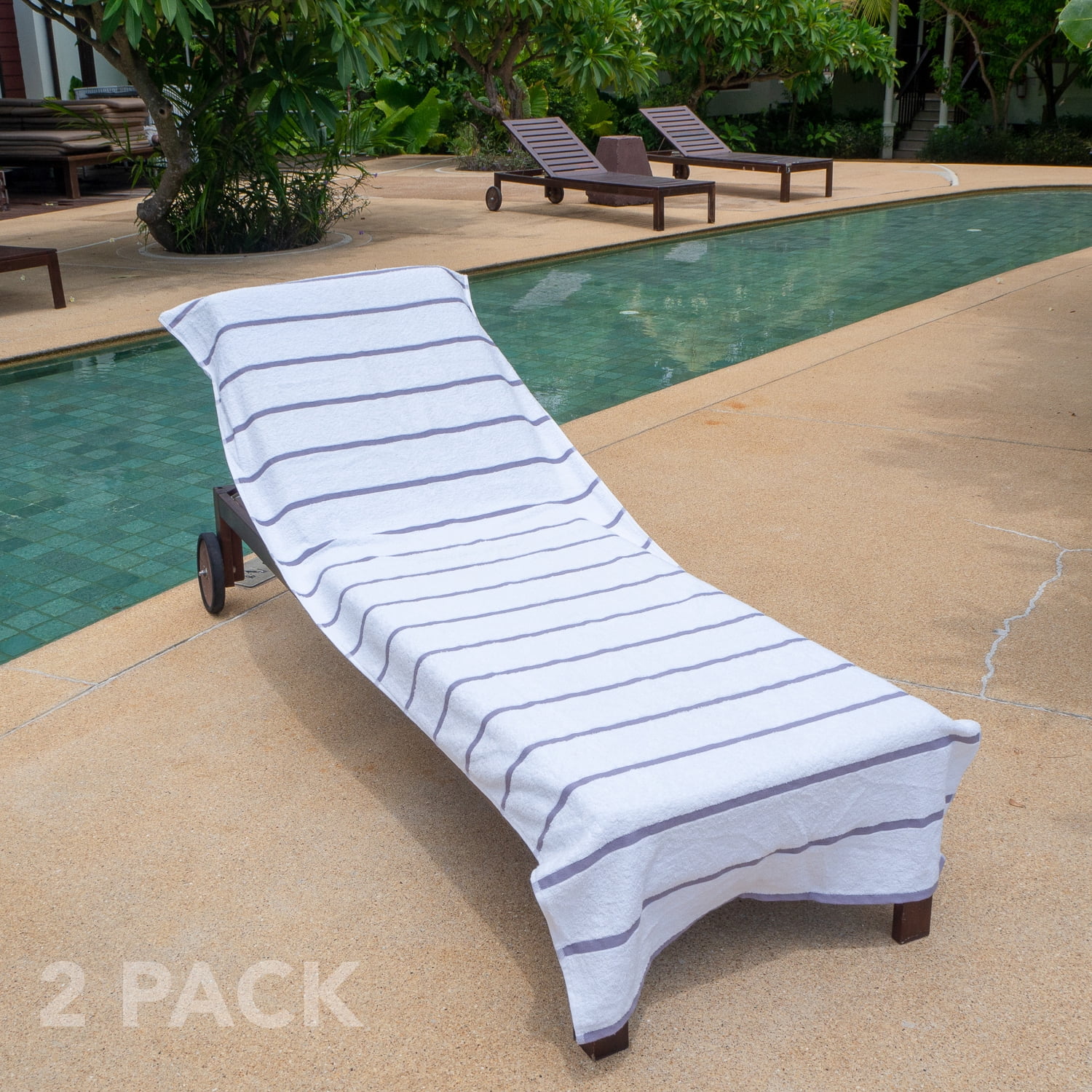 Arkwright Las Rayas Chaise Lounge Cover - 100% Cotton Terry Pool Towel - 30 x 85 in. - (Bulk Case of 12) Light Grey