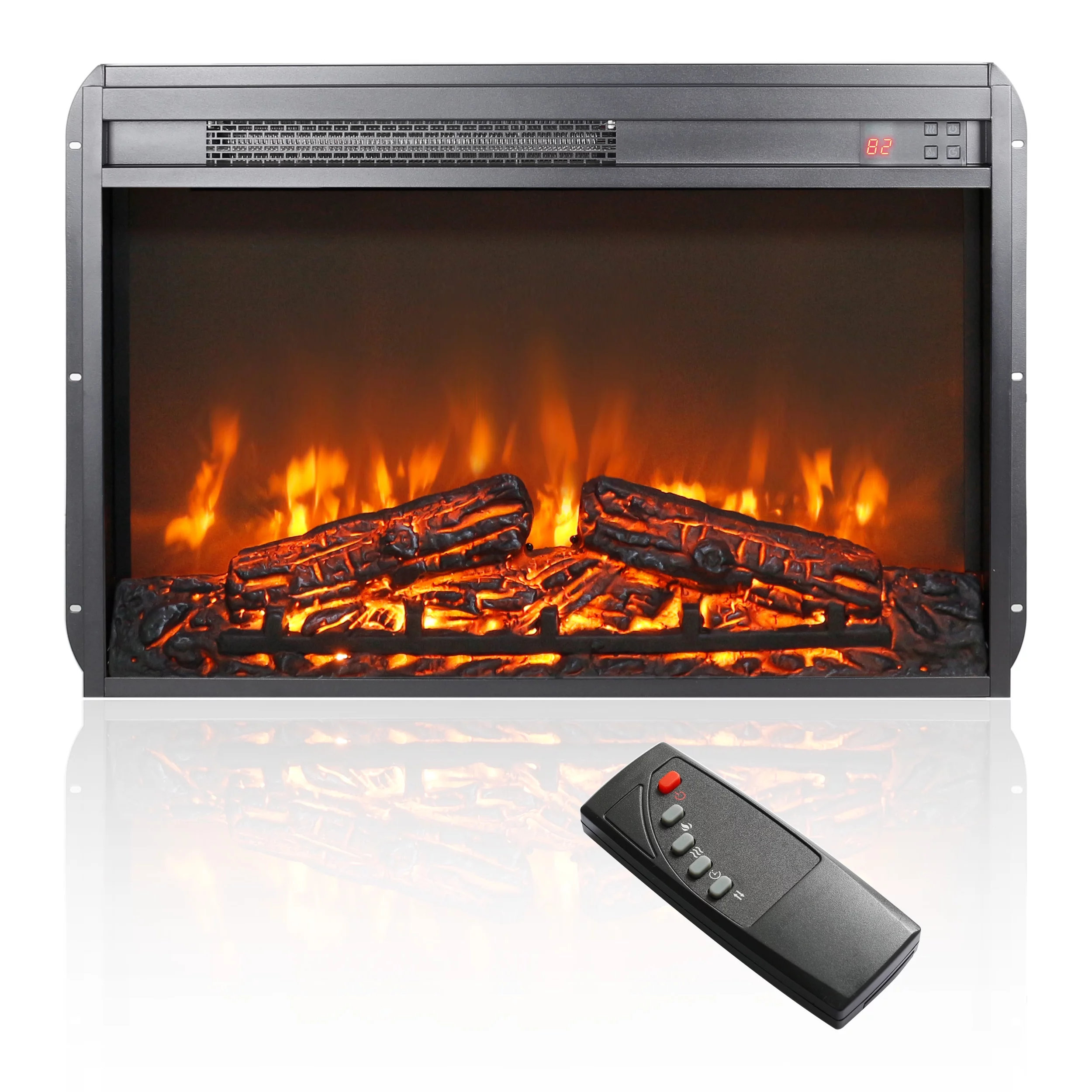 27'' Electric Fireplace Insert, Seizeen Fireplace Heater for Inside, 1400W Freestanding Heater up to 400 Sq. Ft, with Log Set, Remote Control, Timer, 64�H-82�H Adjustable