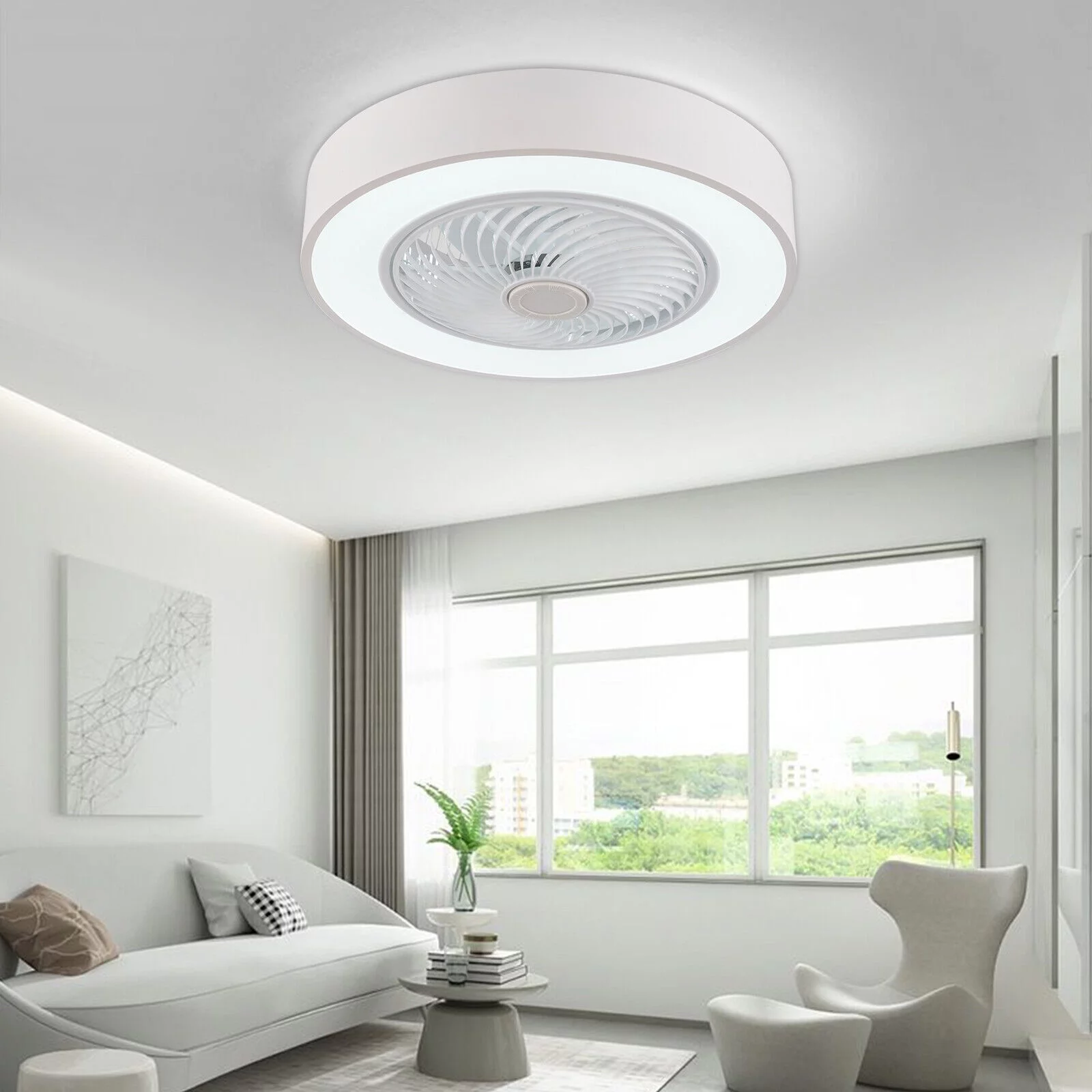 Enclosed Ceiling Fan Lights 23 Inch Ceiling Fan for Bedroom LED with Remote 3-Color