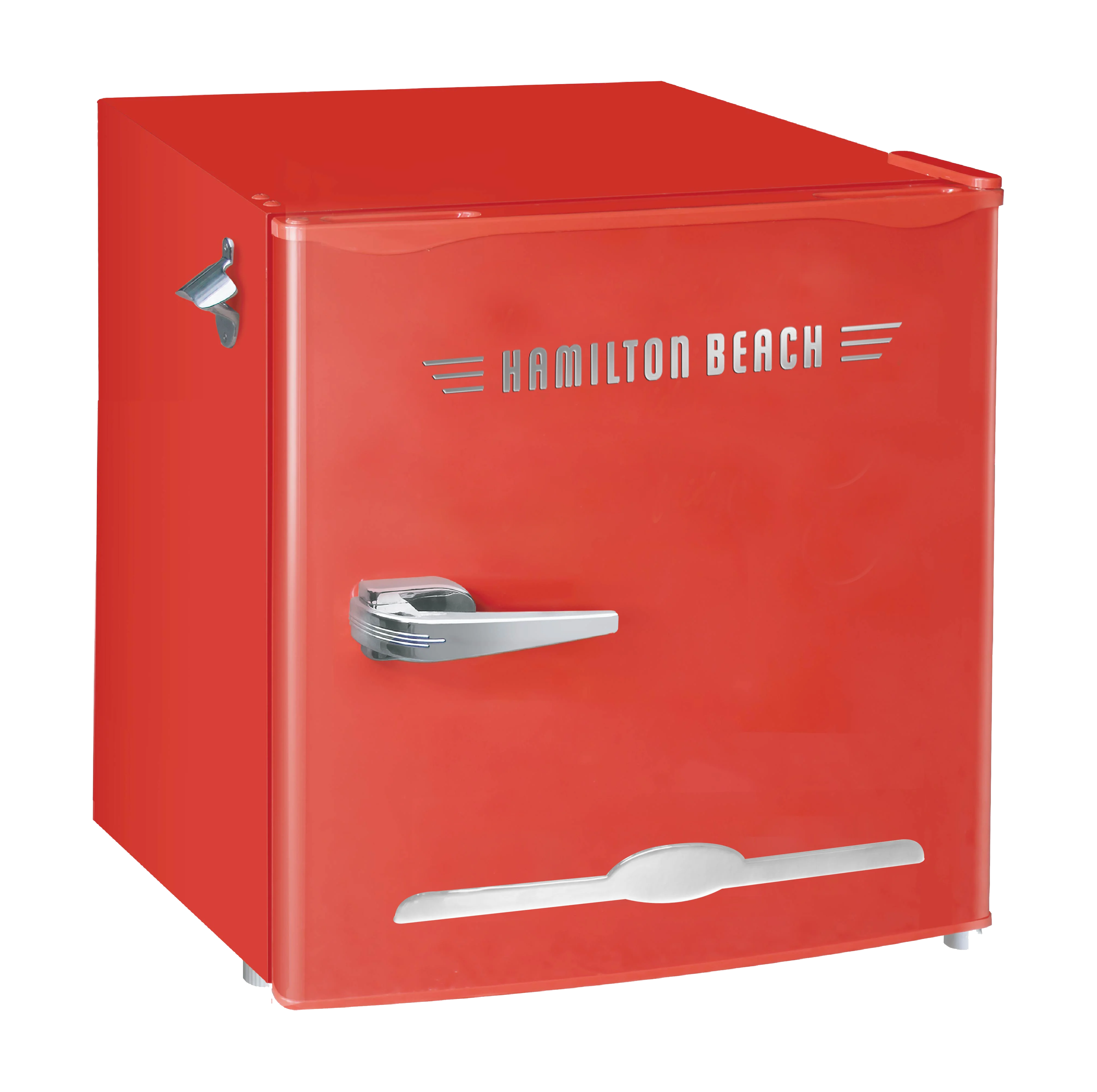 Hamilton Beach 1.6 Cu. Ft. Retro Refrigerator With Built-In Side Bottle Opener, 2 Liter Door Basket, Red, HBF1600
